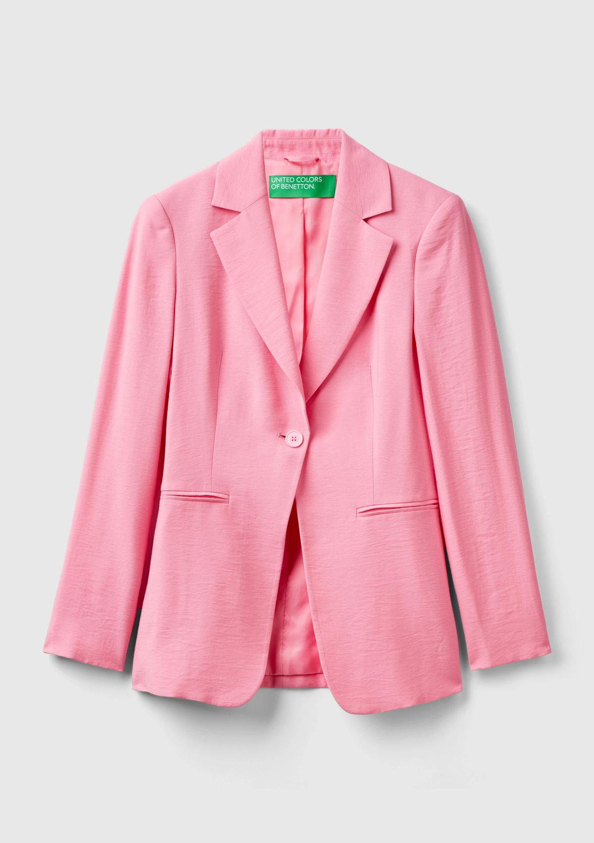 Kadın Açık Pembe Viskoz Karışımlı Slim Fit Blazer Ceket