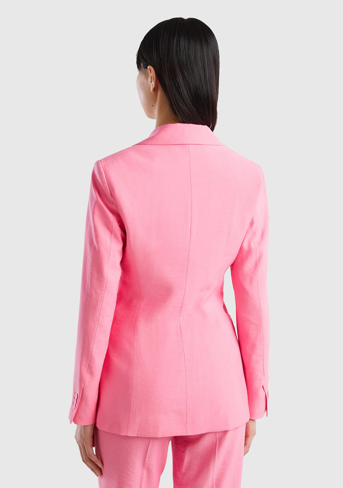 Kadın Açık Pembe Viskoz Karışımlı Slim Fit Blazer Ceket