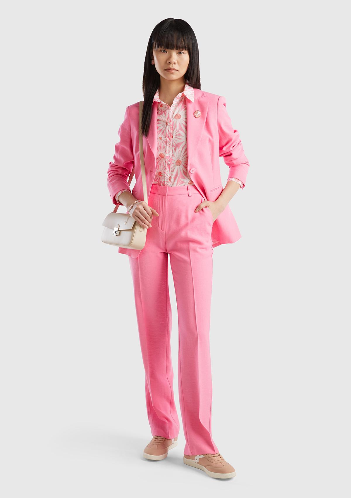 Kadın Açık Pembe Viskoz Karışımlı Slim Fit Blazer Ceket