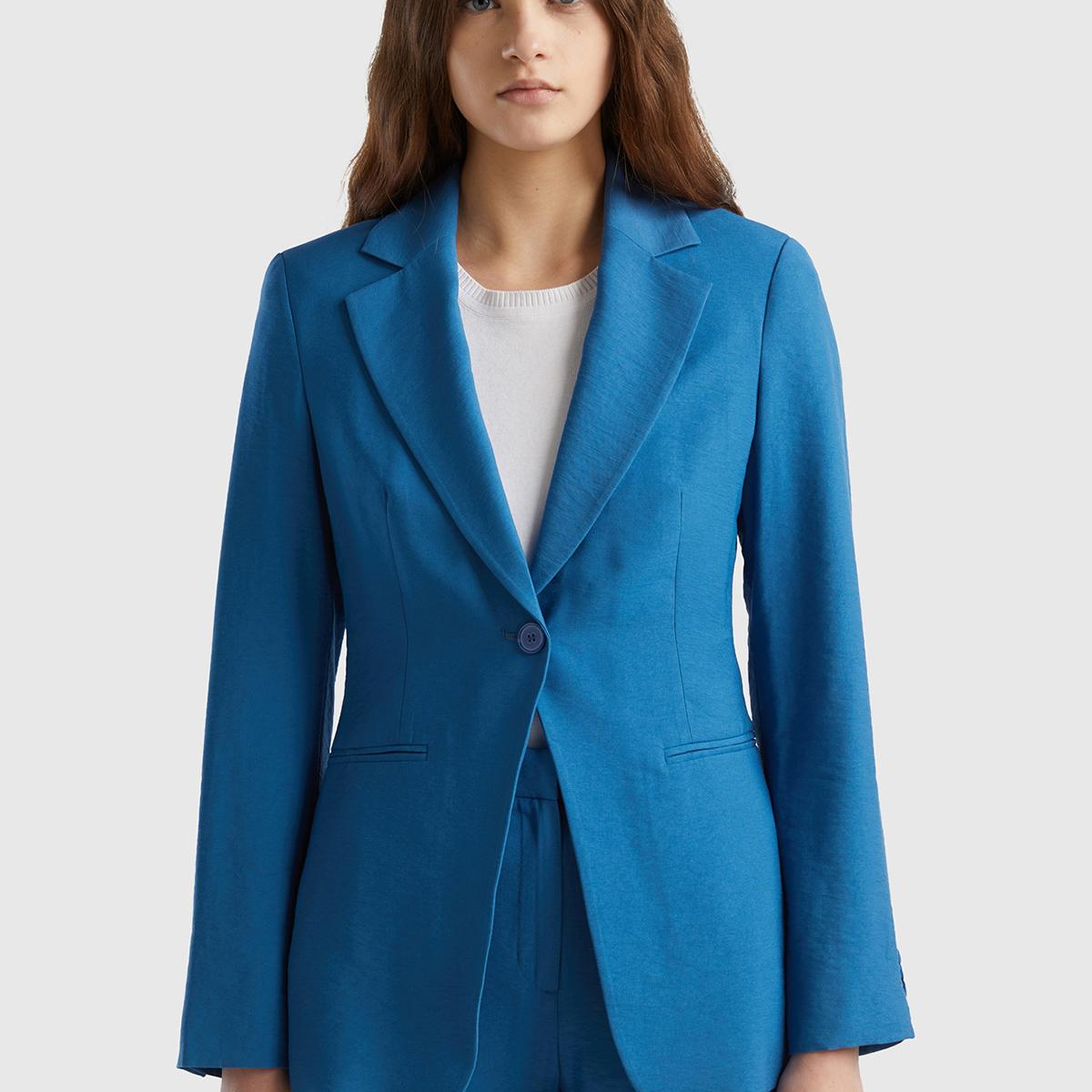 Kadın Koyu Mavi Viskoz Karışımlı Slim Fit Blazer Ceket