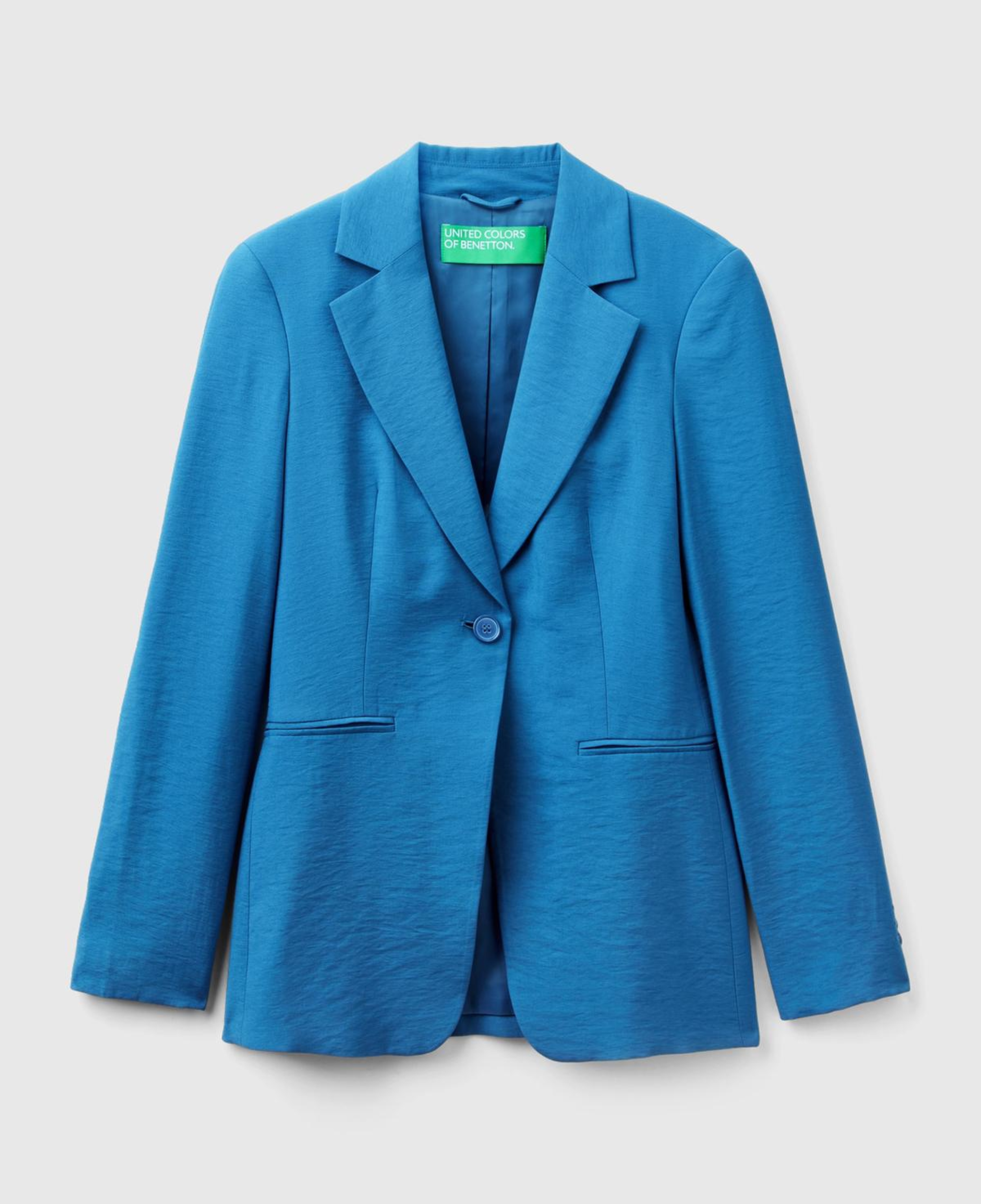 Kadın Koyu Mavi Viskoz Karışımlı Slim Fit Blazer Ceket