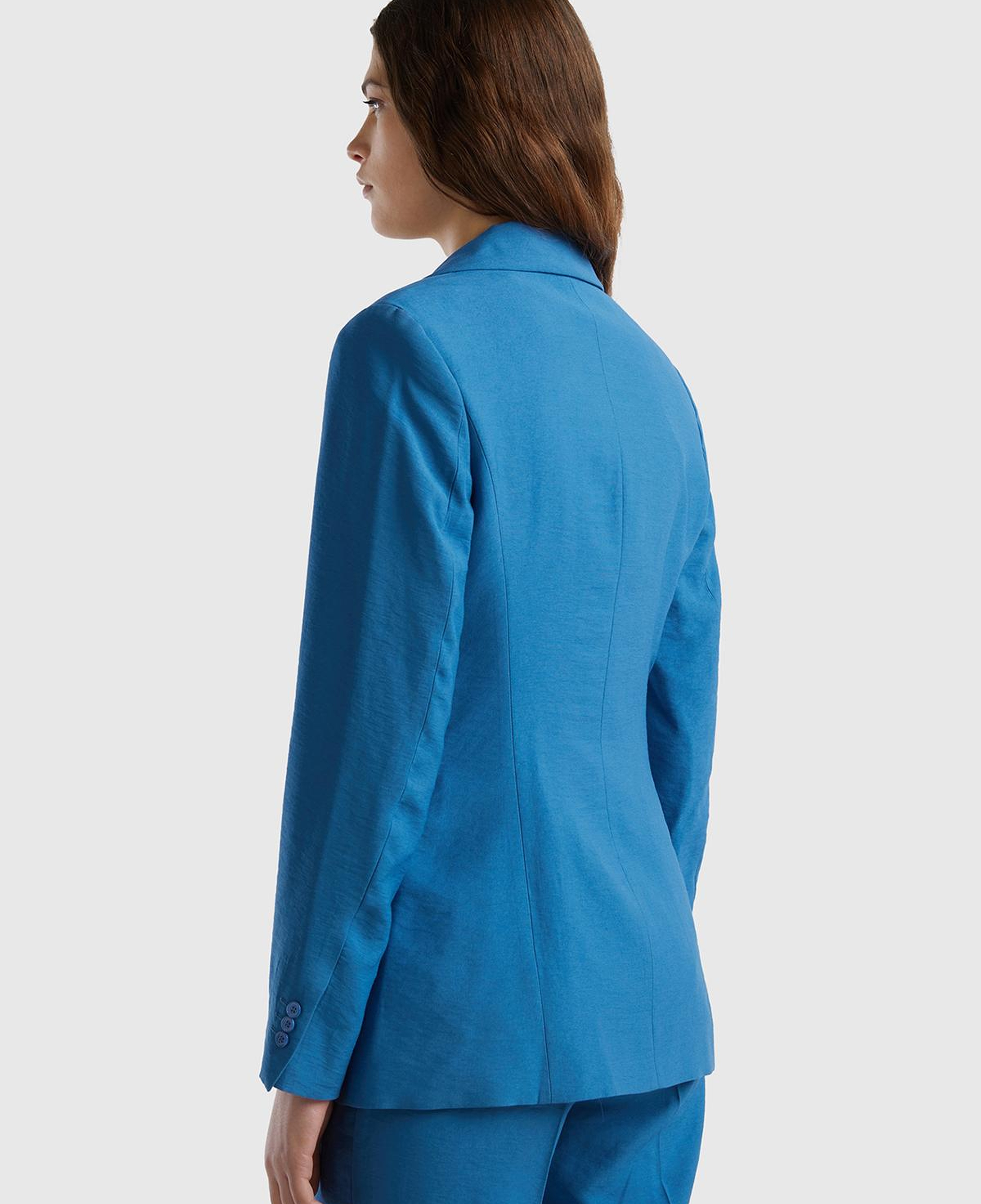 Kadın Koyu Mavi Viskoz Karışımlı Slim Fit Blazer Ceket