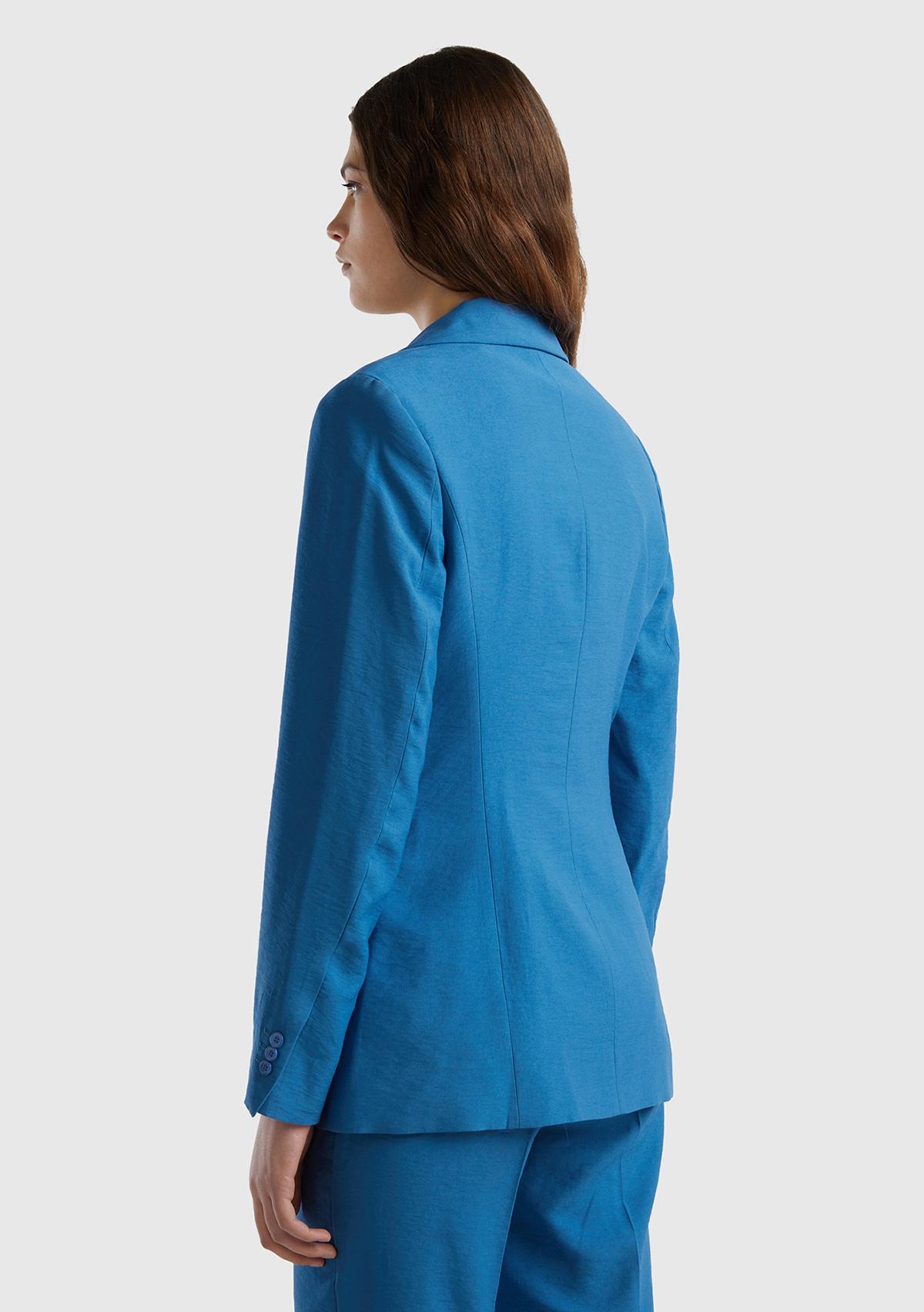 Kadın Koyu Mavi Viskoz Karışımlı Slim Fit Blazer Ceket