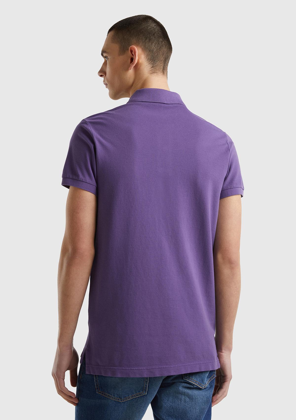 Erkek Mor Slim Fit Kısa Kollu Polo T-Shirt