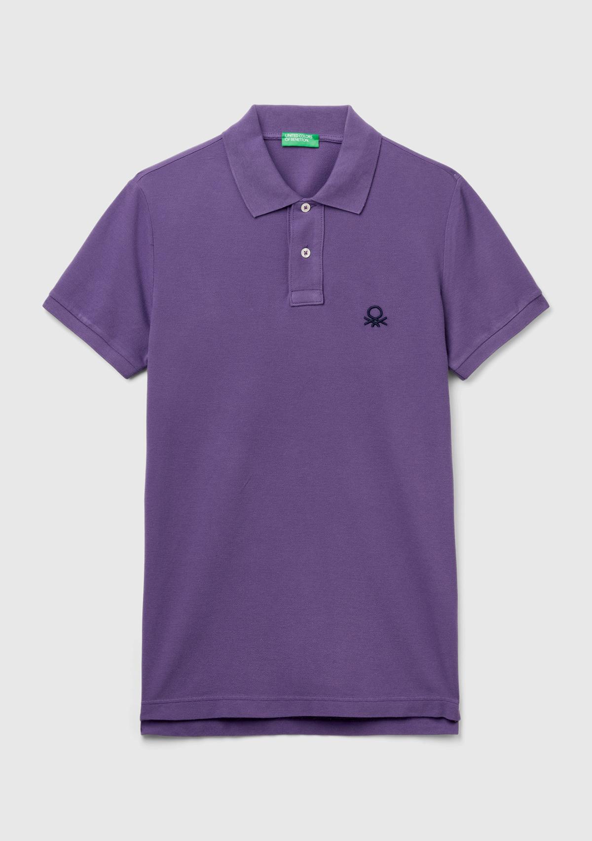 Erkek Mor Slim Fit Kısa Kollu Polo T-Shirt