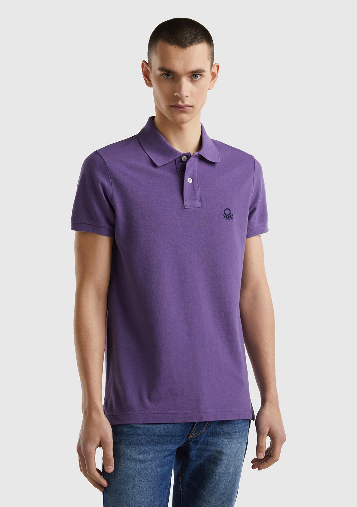 Erkek Mor Slim Fit Kısa Kollu Polo T-Shirt