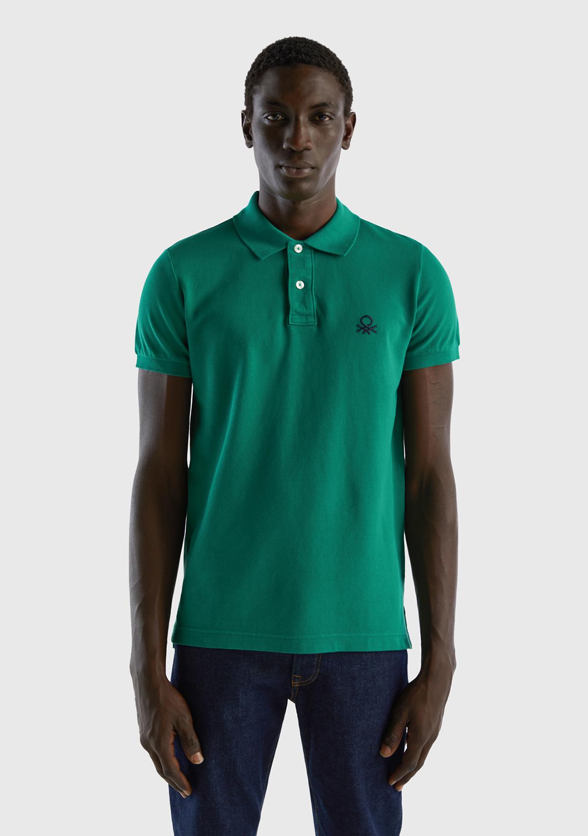 Erkek Koyu Yeşil Slim Fit Kısa Kollu Polo T-Shirt