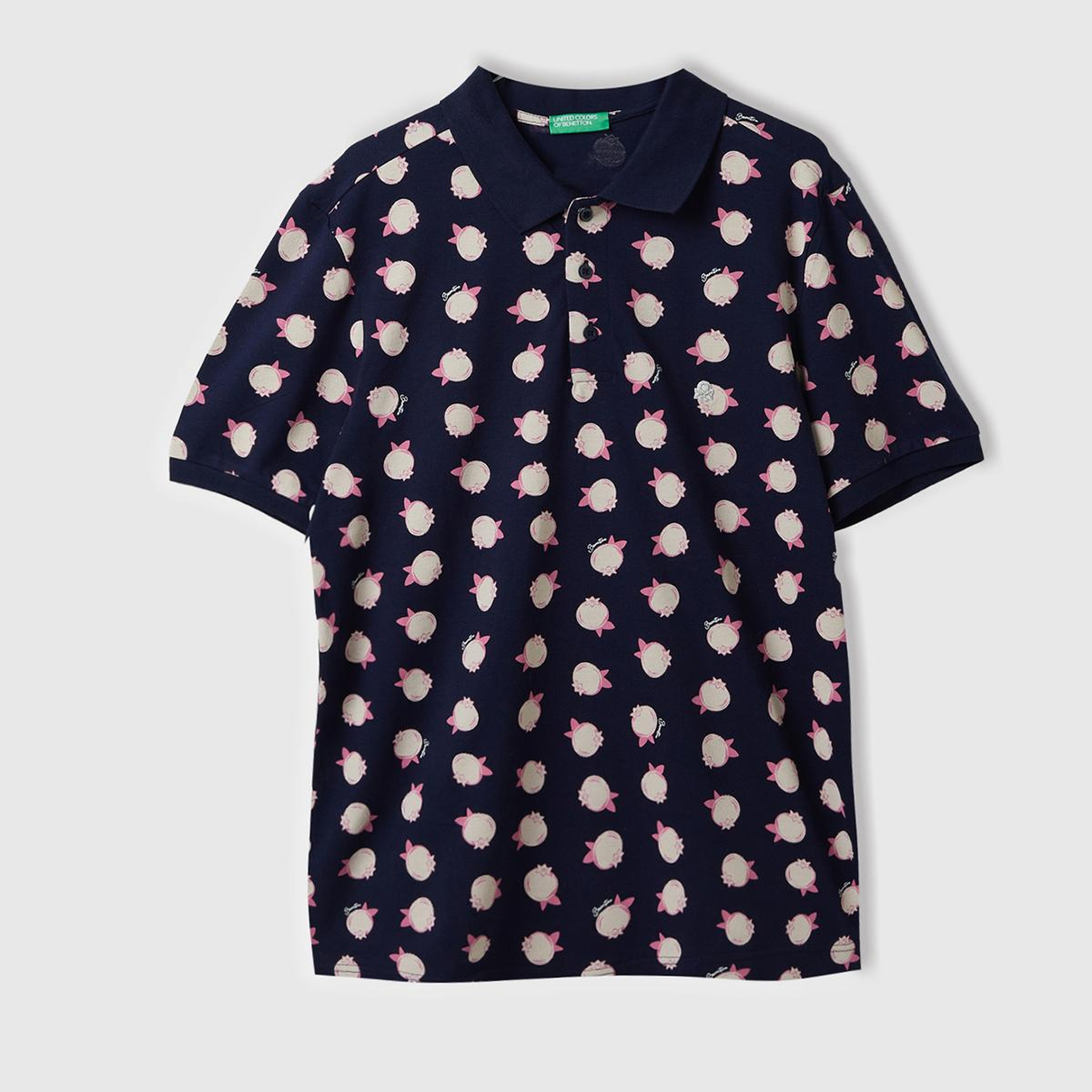 Erkek Lacivert Mix %100 Pamuk Tamamı Meyve Desenli Polo Yaka T-Shirt