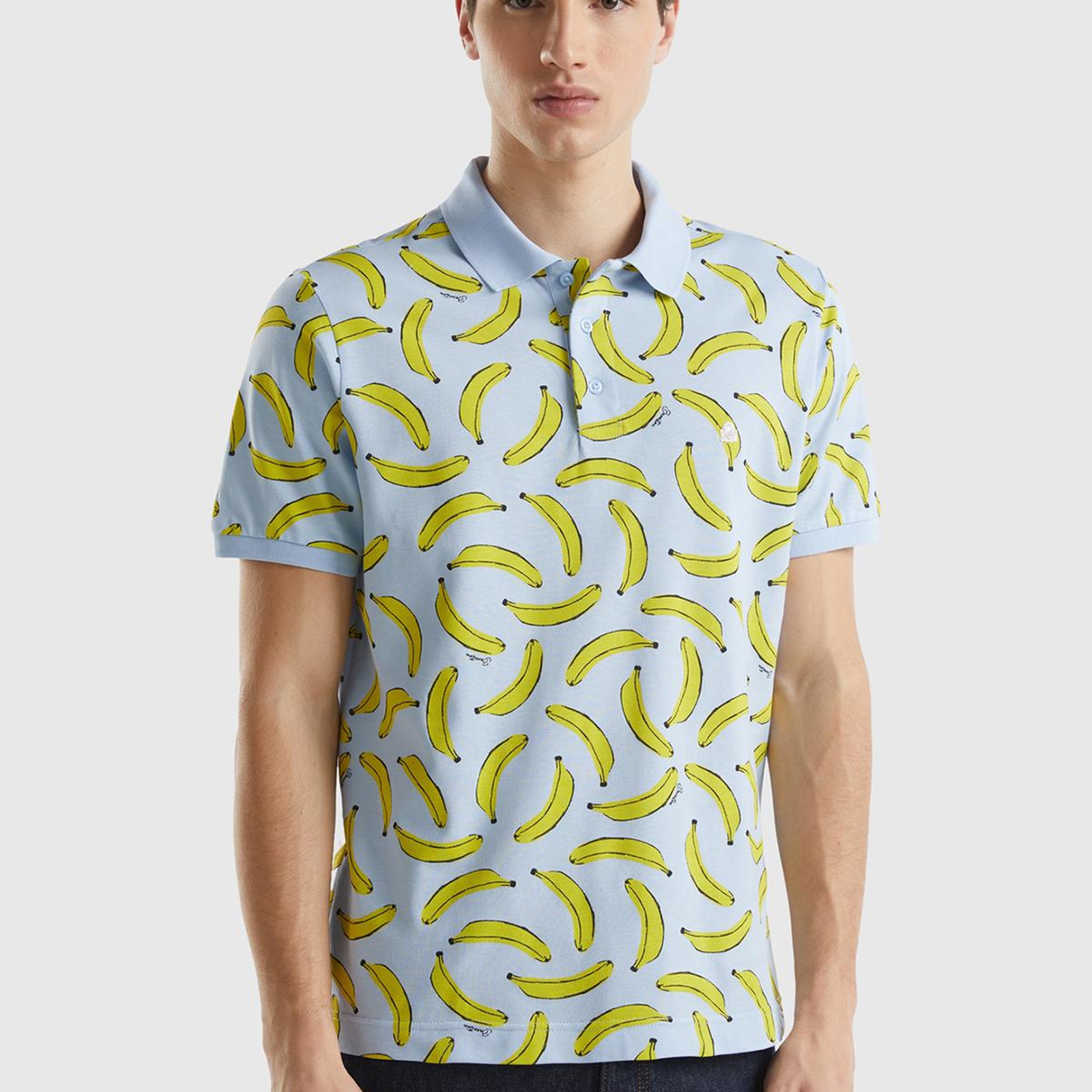 Erkek Mavi Mix %100 Pamuk Tamamı Meyve Desenli Polo Yaka T-Shirt