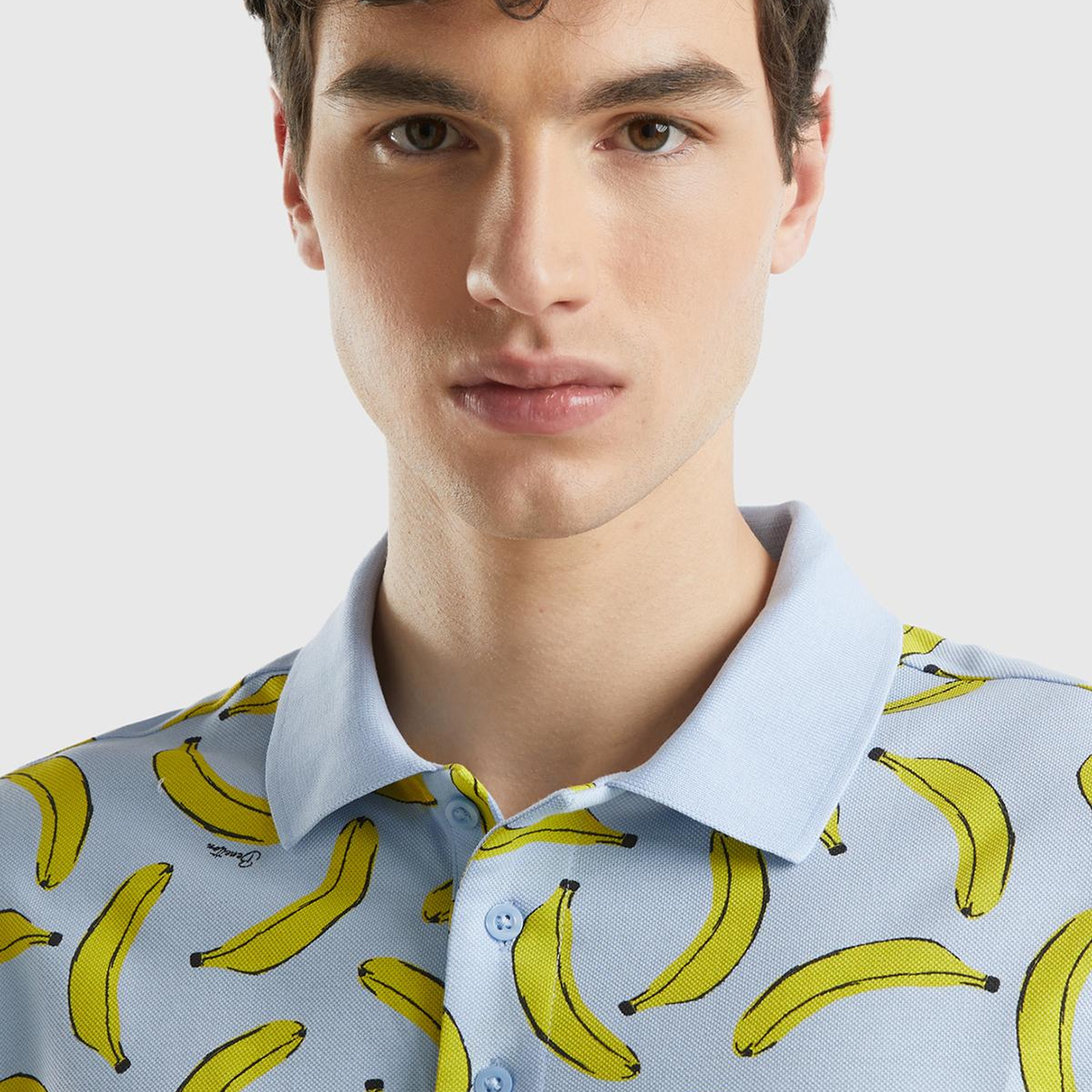 Erkek Mavi Mix %100 Pamuk Tamamı Meyve Desenli Polo Yaka T-Shirt