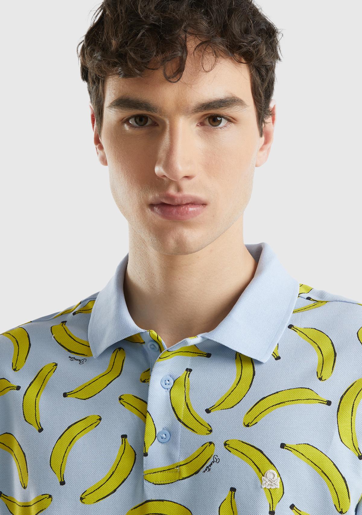 Erkek Mavi Mix %100 Pamuk Tamamı Meyve Desenli Polo Yaka T-Shirt