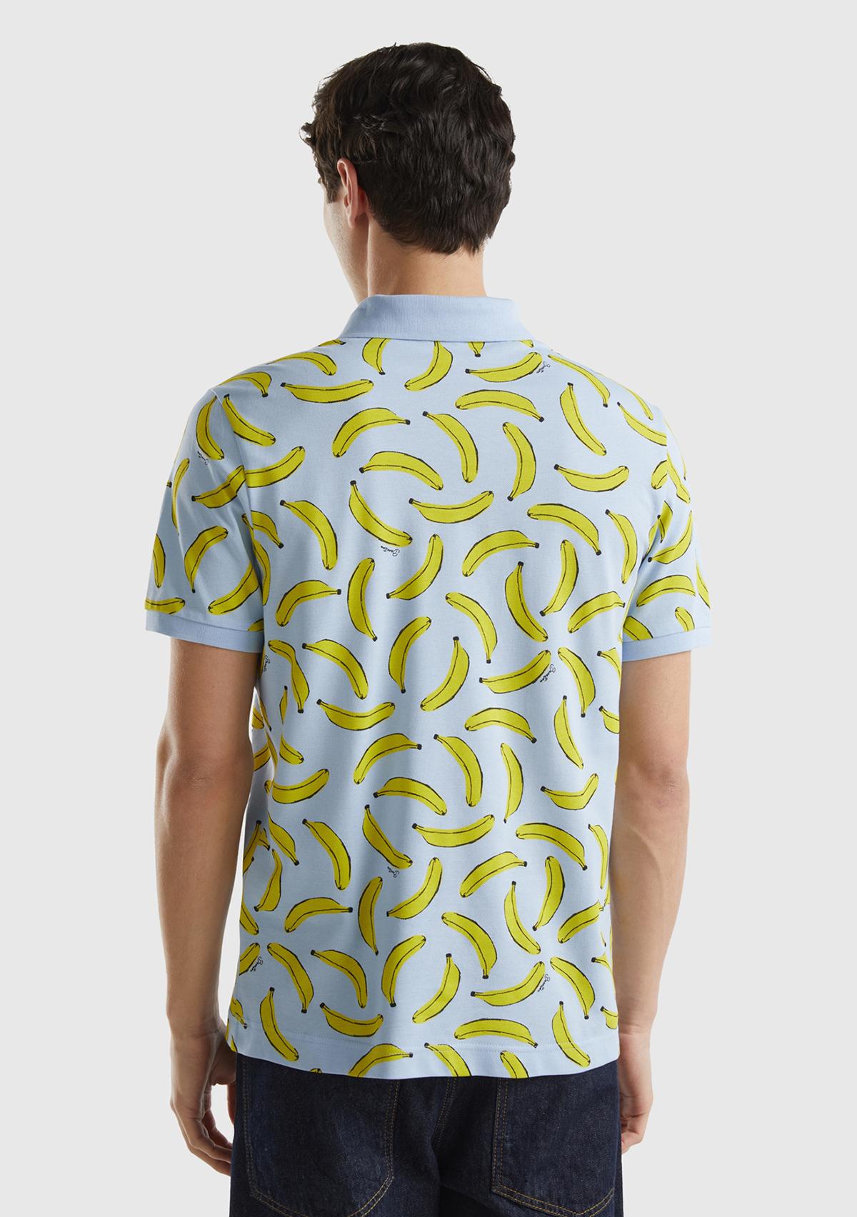 Erkek Mavi Mix %100 Pamuk Tamamı Meyve Desenli Polo Yaka T-Shirt