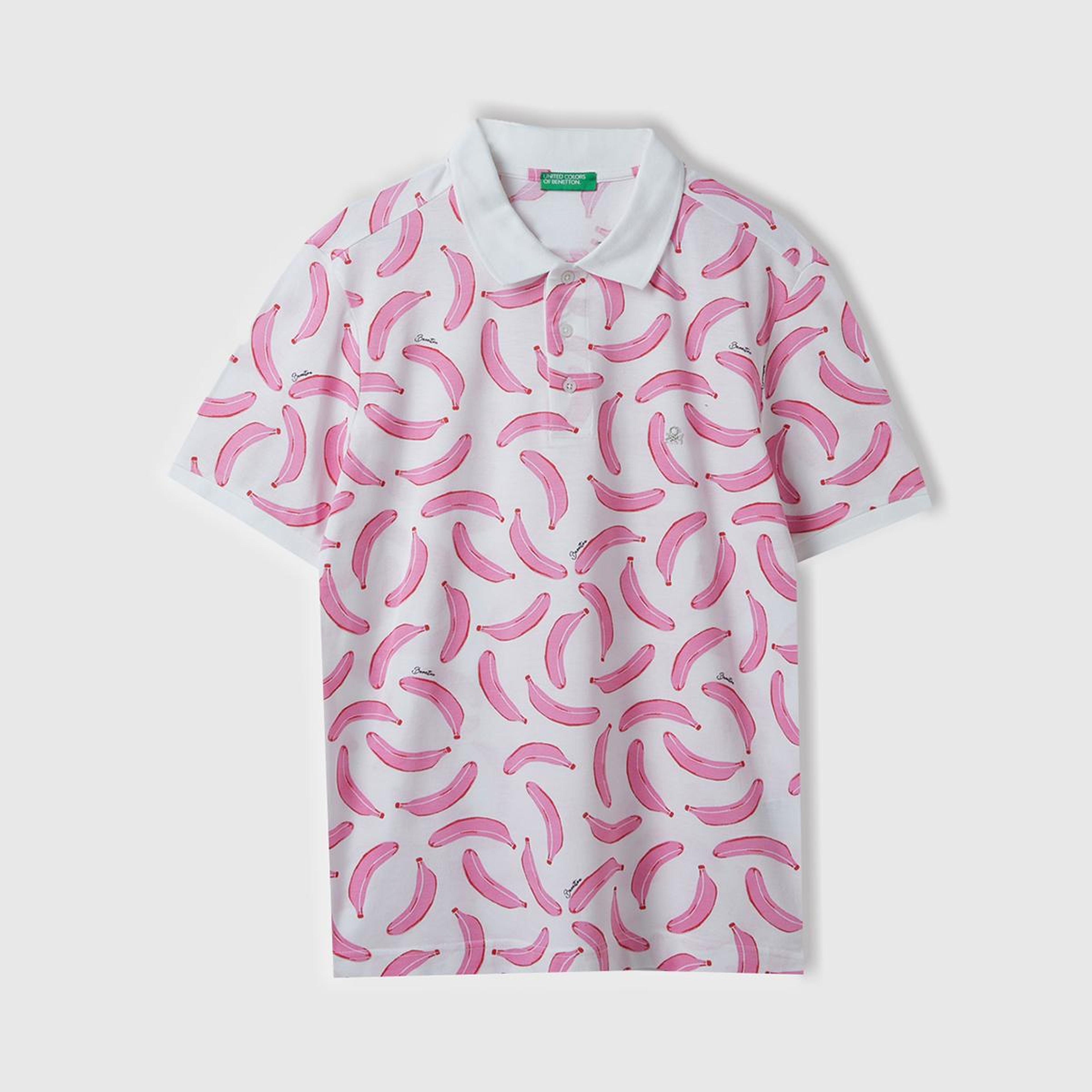 Erkek Beyaz Mix %100 Pamuk Tamamı Meyve Desenli Polo Yaka T-Shirt