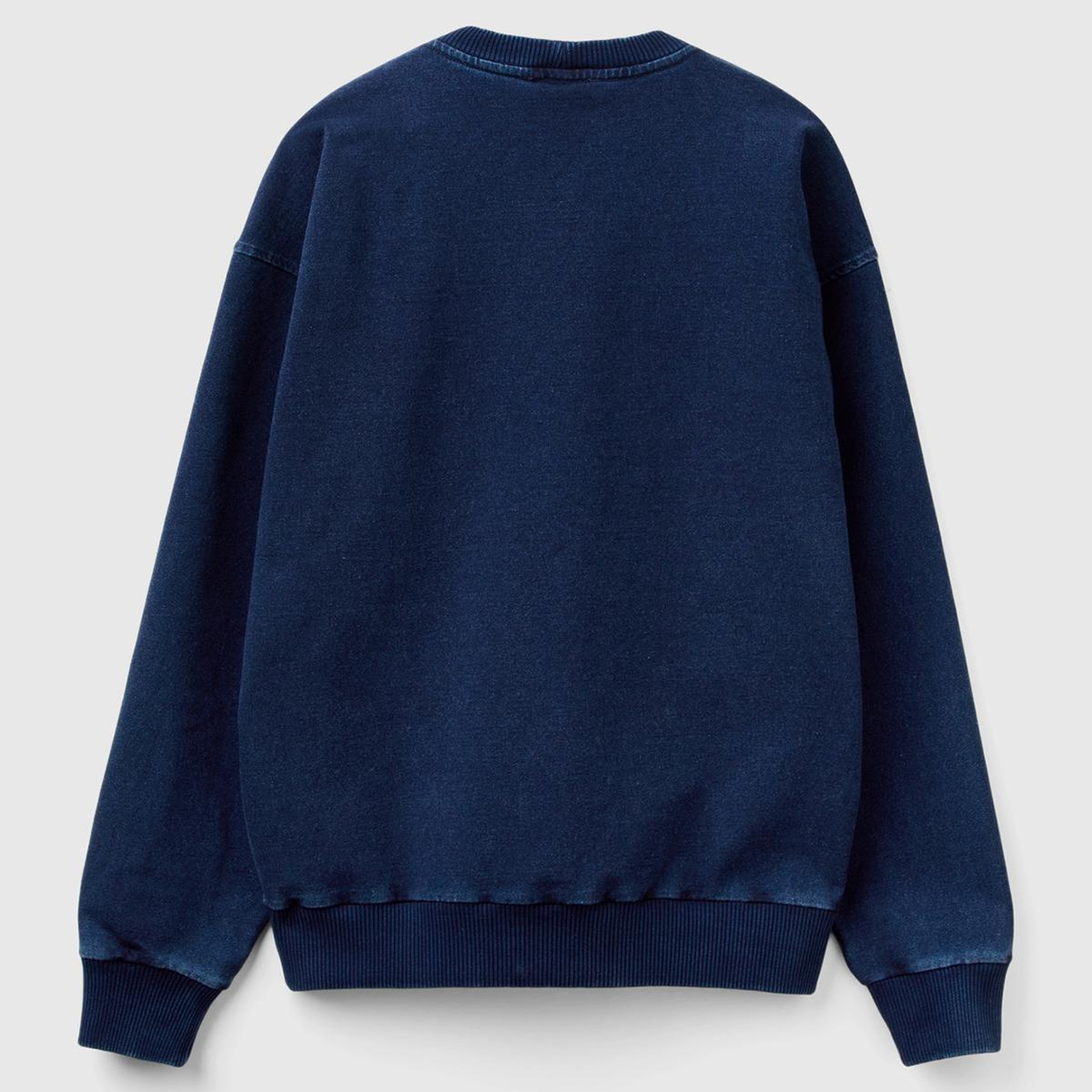 Erkek İndigo Koton Karışımlı Indigo Efekt Slogan Baskılı Sweatshirt