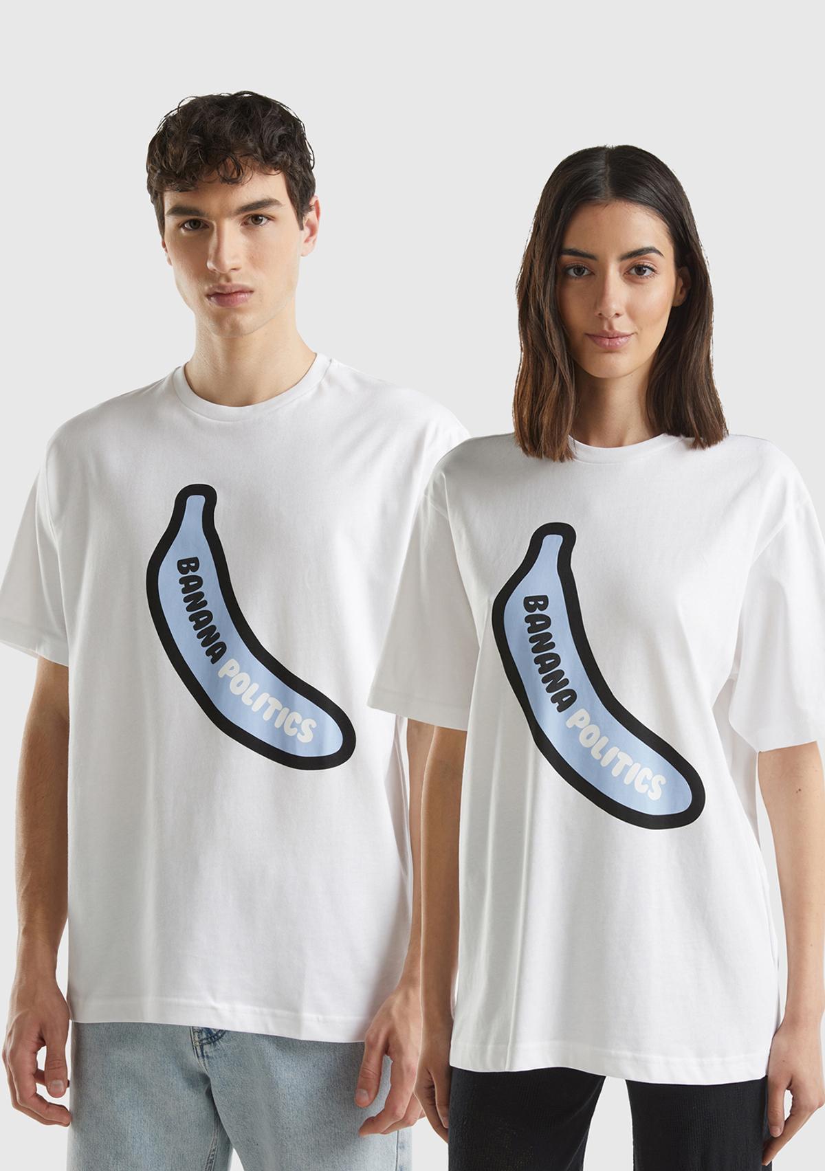 Unisex Beyaz %100 Pamuk Önü Grafik Baskılı Arkası Logo İşlemeli T-Shirt