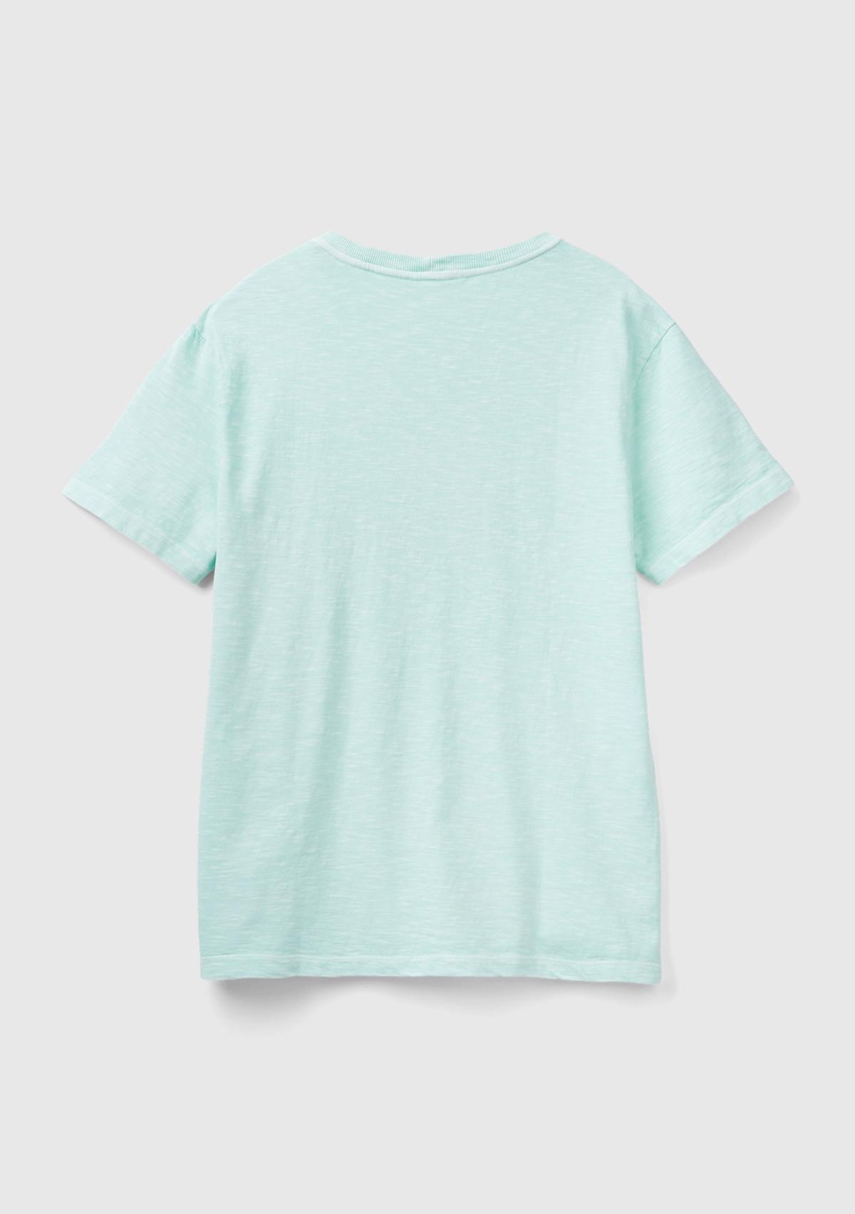 Erkek Açık Yeşil %100 Pamuk Önü ve Arkası Grafik Baskılı Bisiklet Yaka T-Shirt