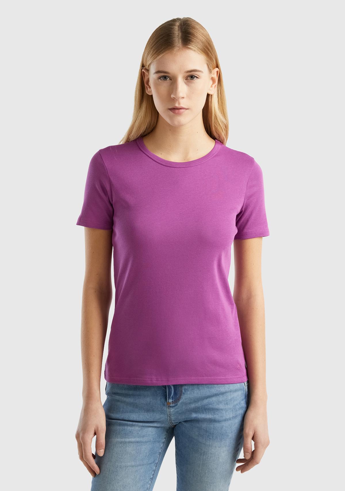 Kadın Mor %100 Koton Basic Kısa Kollu Bisiklet Yaka T-Shirt