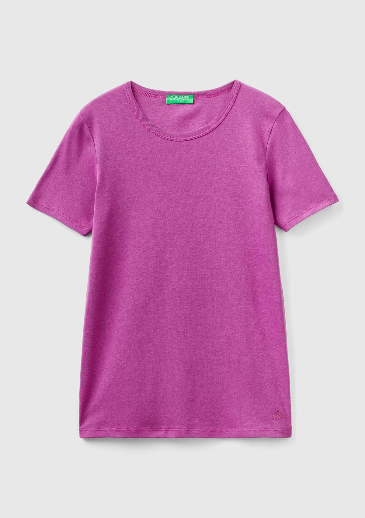 Kadın Mor %100 Koton Basic Kısa Kollu Bisiklet Yaka T-Shirt