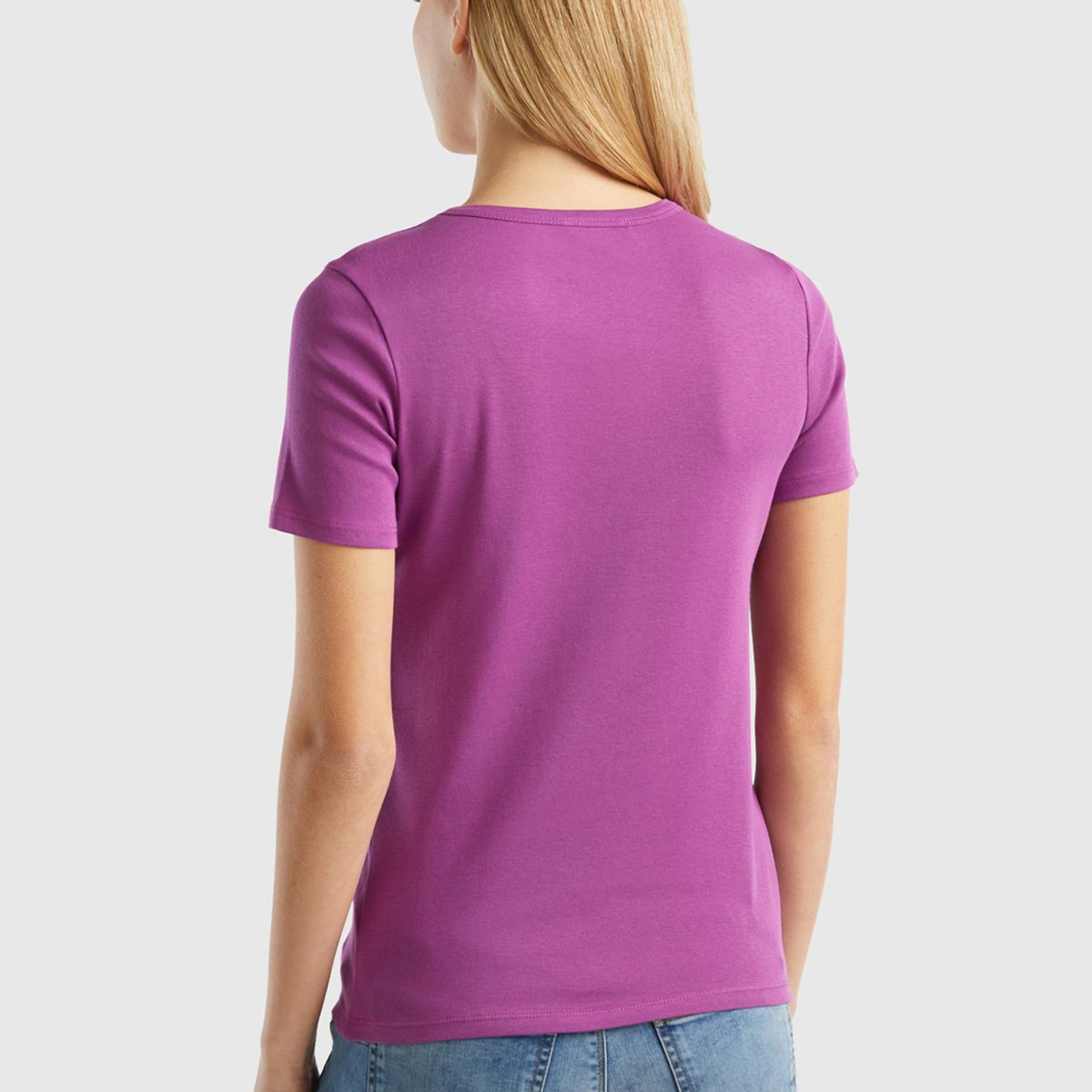 Kadın Mor %100 Koton Basic Kısa Kollu Bisiklet Yaka T-Shirt