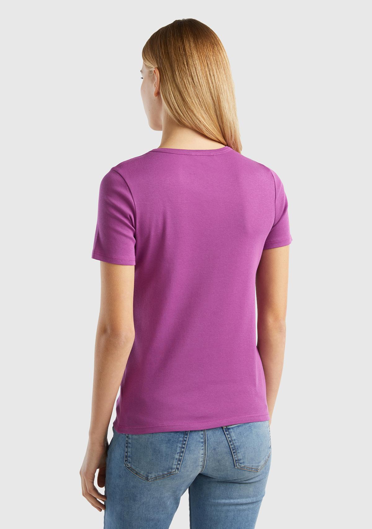 Kadın Mor %100 Koton Basic Kısa Kollu Bisiklet Yaka T-Shirt