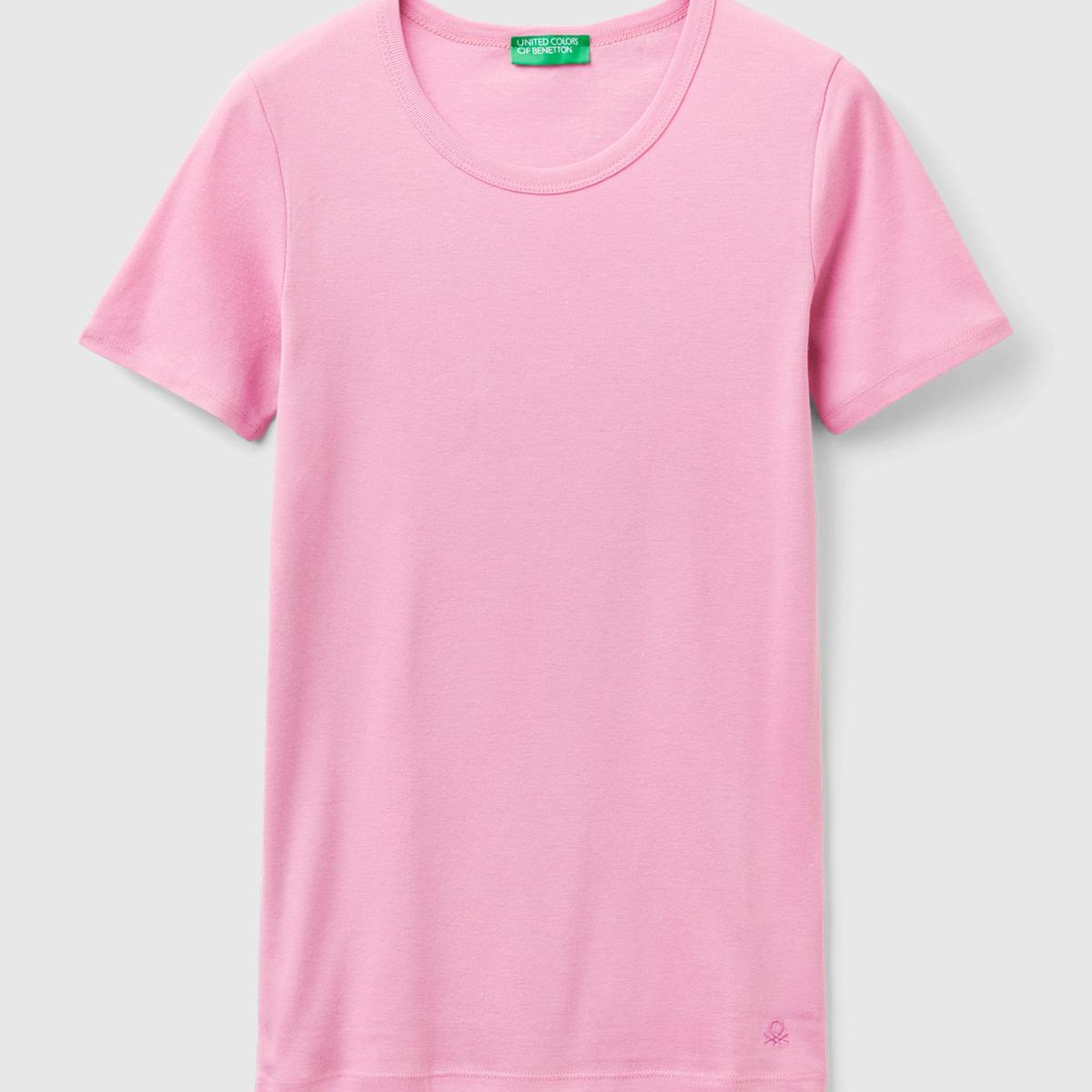 Kadın Açık Pembe %100 Koton Basic Kısa Kollu Bisiklet Yaka T-Shirt