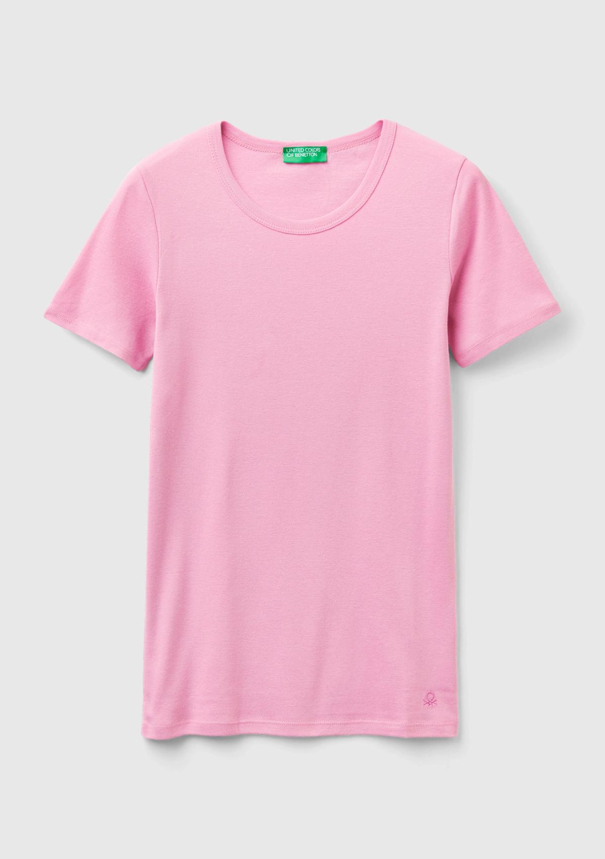 Kadın Açık Pembe %100 Koton Basic Kısa Kollu Bisiklet Yaka T-Shirt