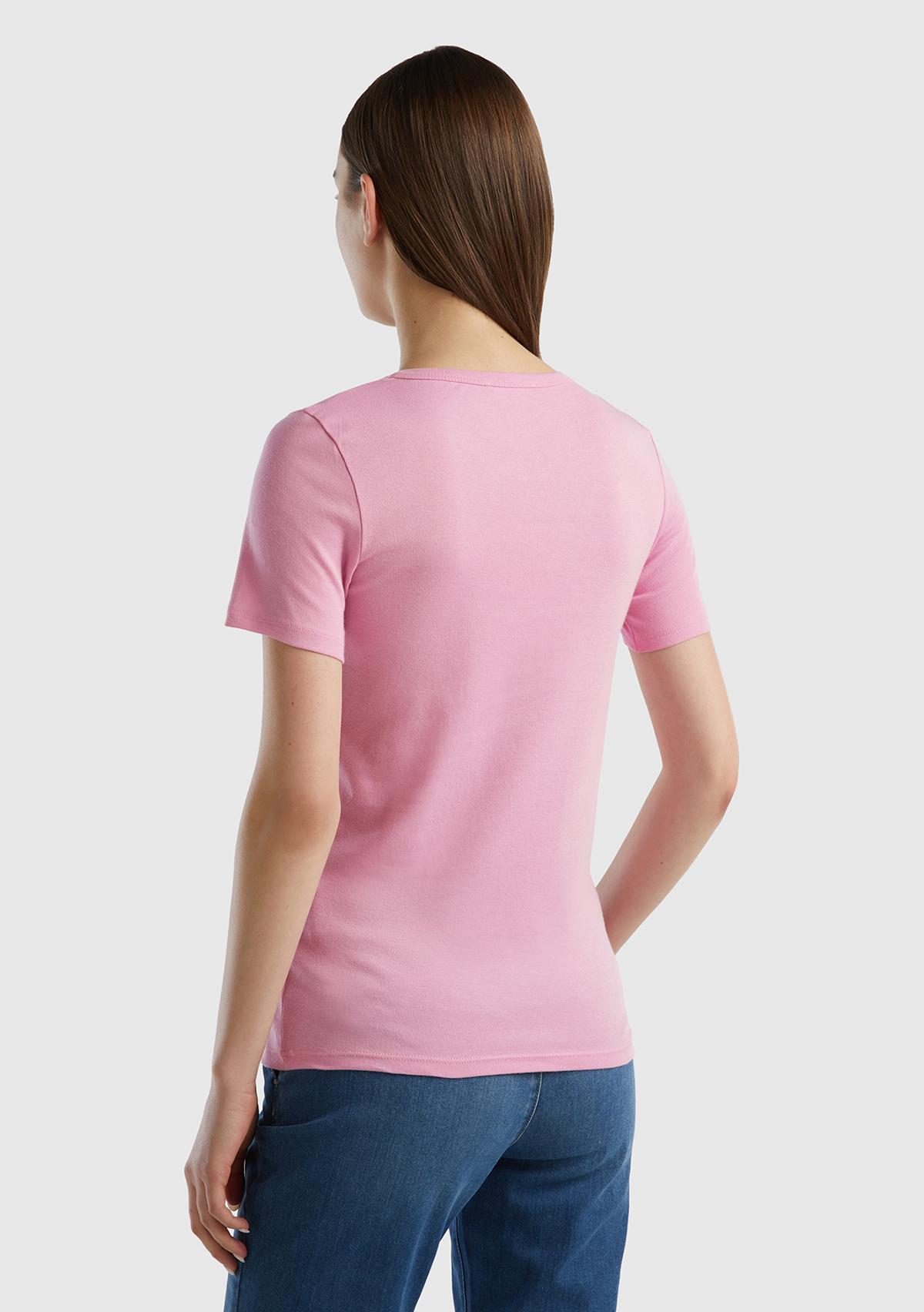 Kadın Açık Pembe %100 Koton Basic Kısa Kollu Bisiklet Yaka T-Shirt