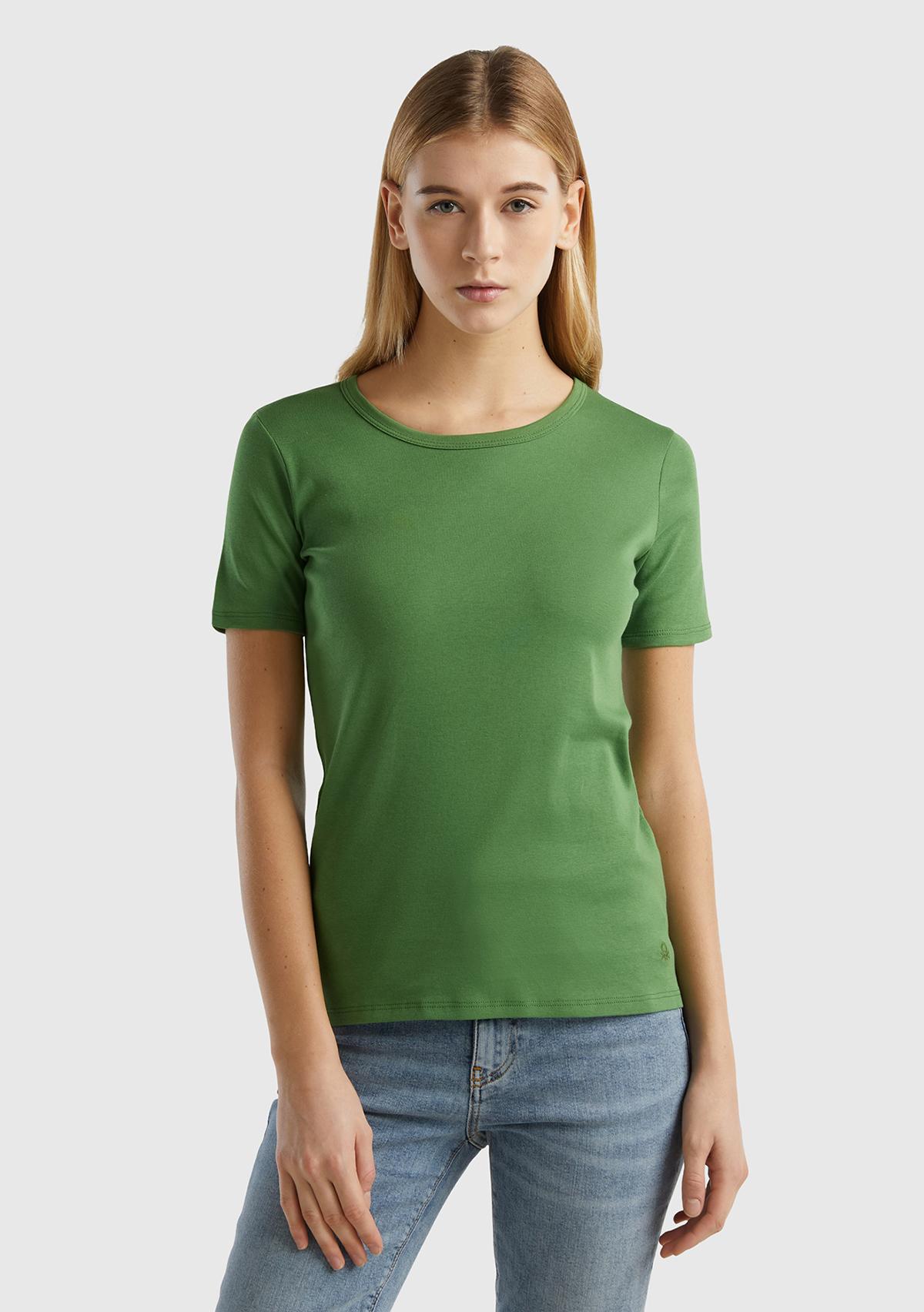 Kadın Soluk Yeşil %100 Koton Basic Kısa Kollu Bisiklet Yaka T-Shirt