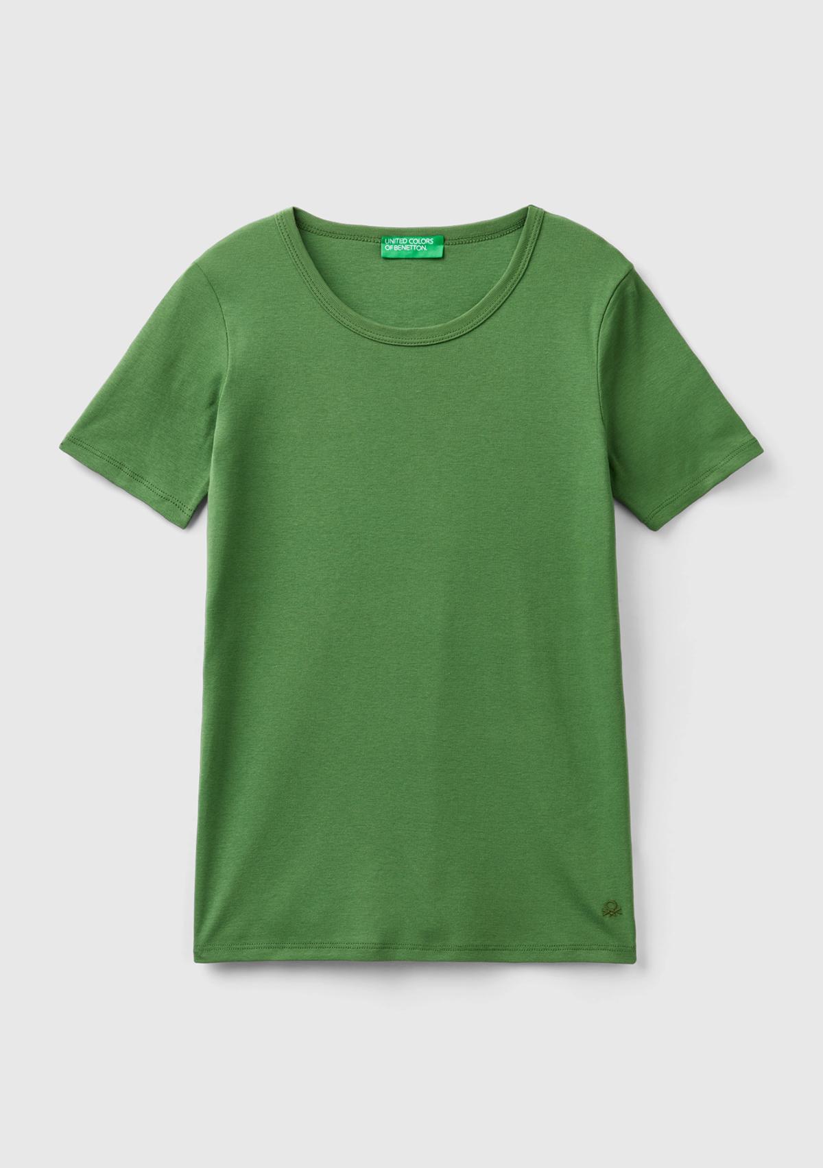 Kadın Soluk Yeşil %100 Koton Basic Kısa Kollu Bisiklet Yaka T-Shirt
