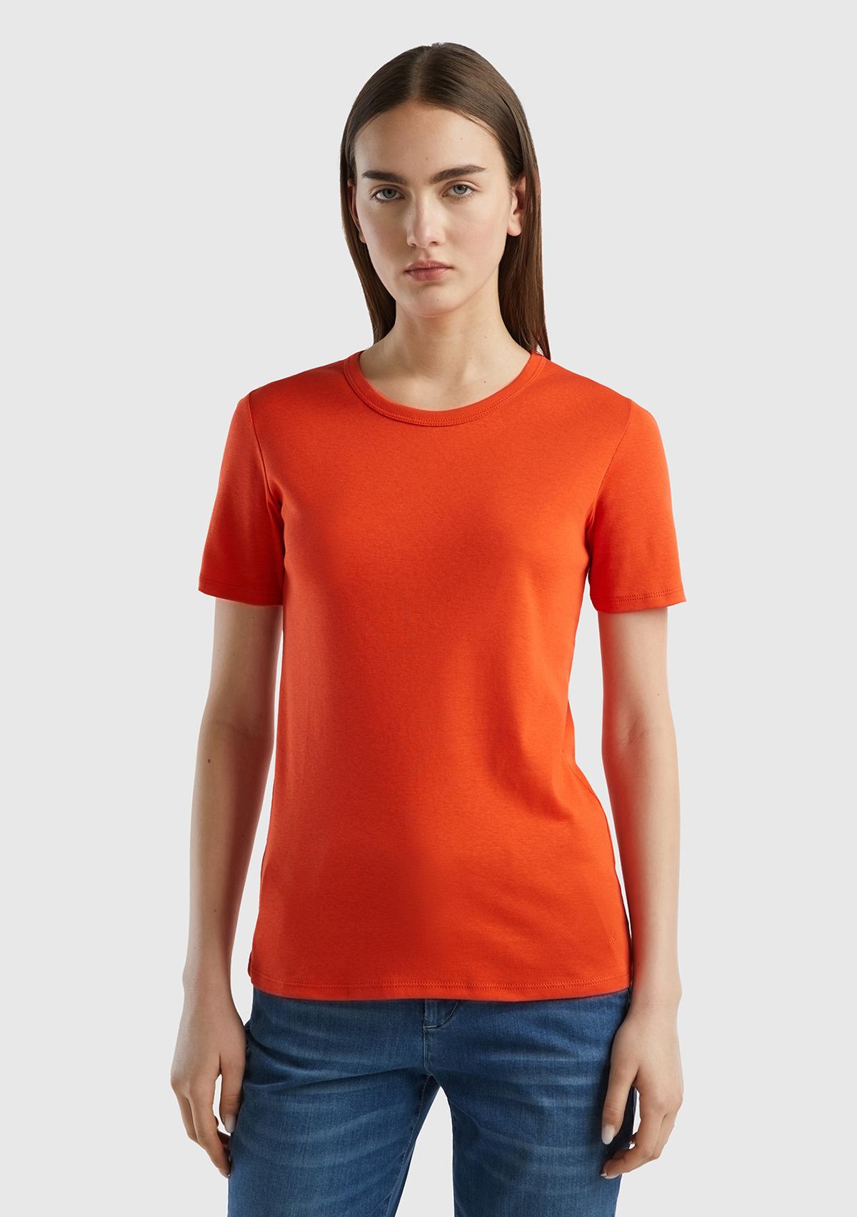 Kadın Kırmızı %100 Koton Basic Kısa Kollu Bisiklet Yaka T-Shirt