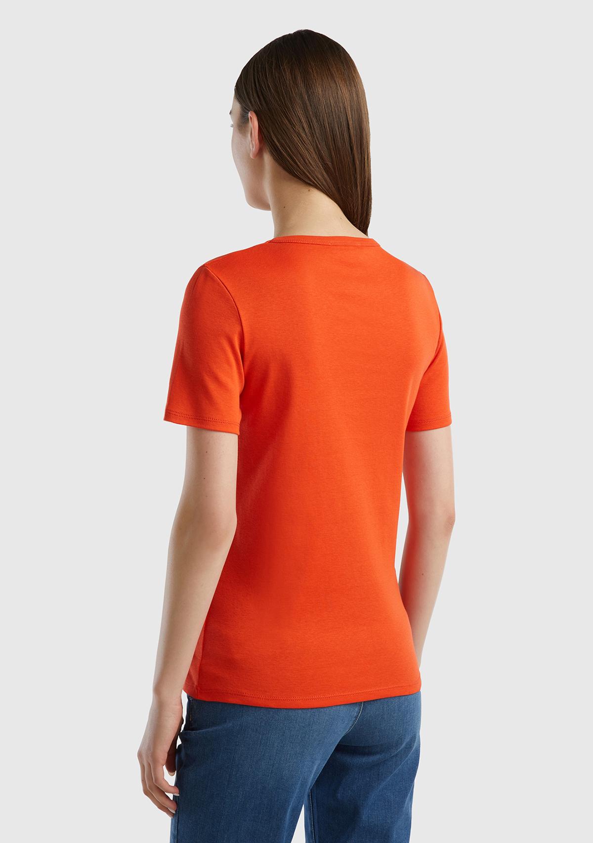 Kadın Kırmızı %100 Koton Basic Kısa Kollu Bisiklet Yaka T-Shirt