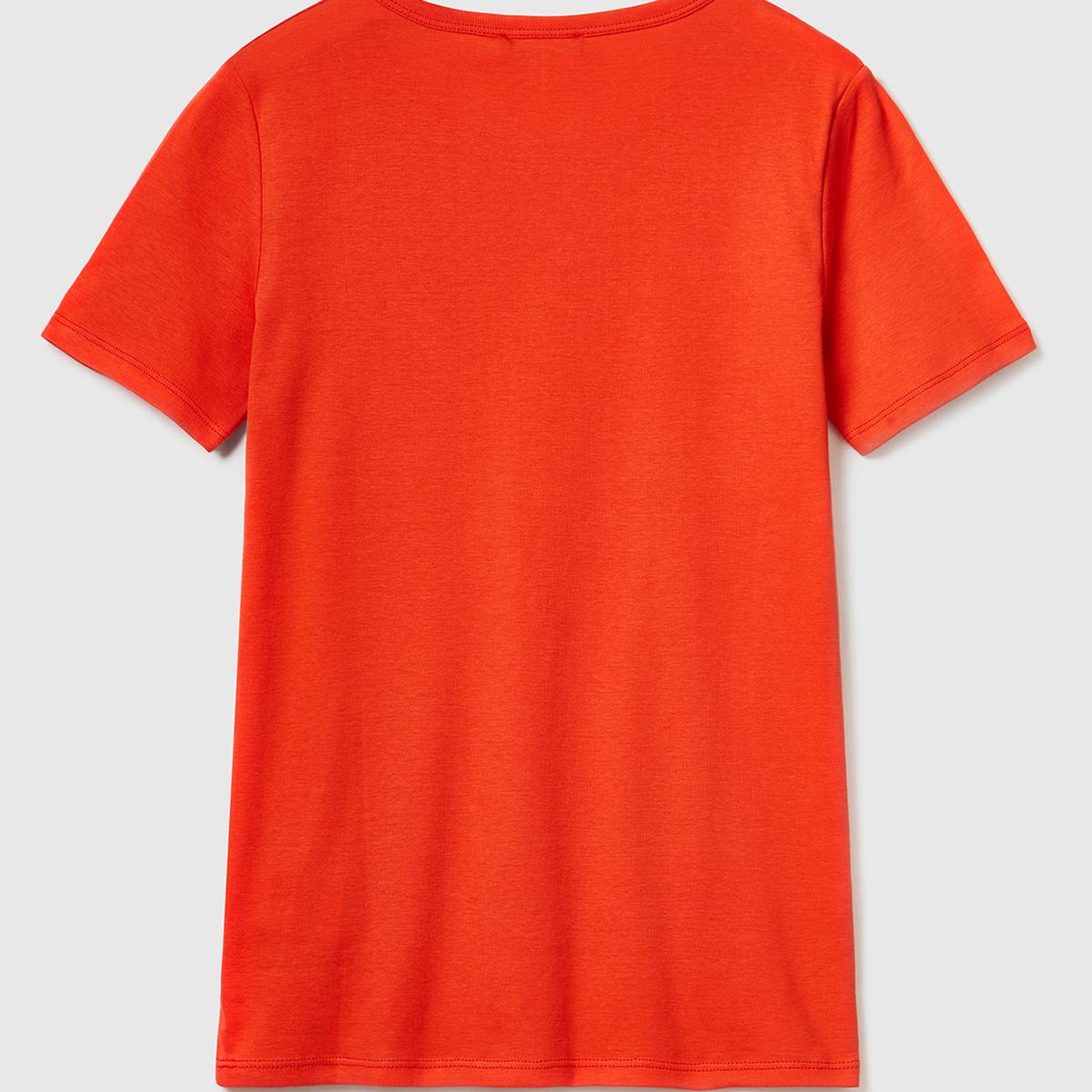 Kadın Kırmızı %100 Koton Benetton Yazılı Basic T-Shirt
