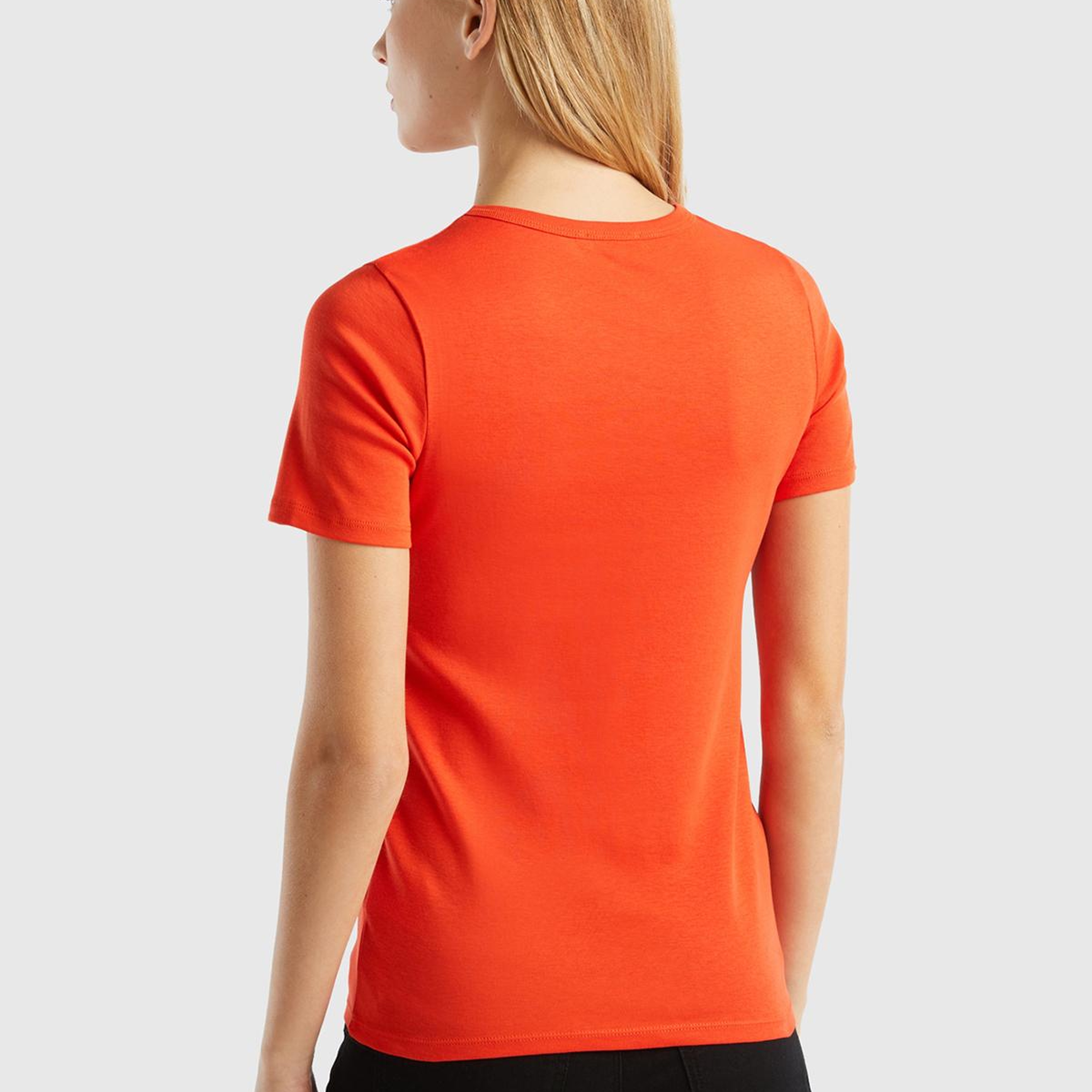 Kadın Kırmızı %100 Koton Benetton Yazılı Basic T-Shirt