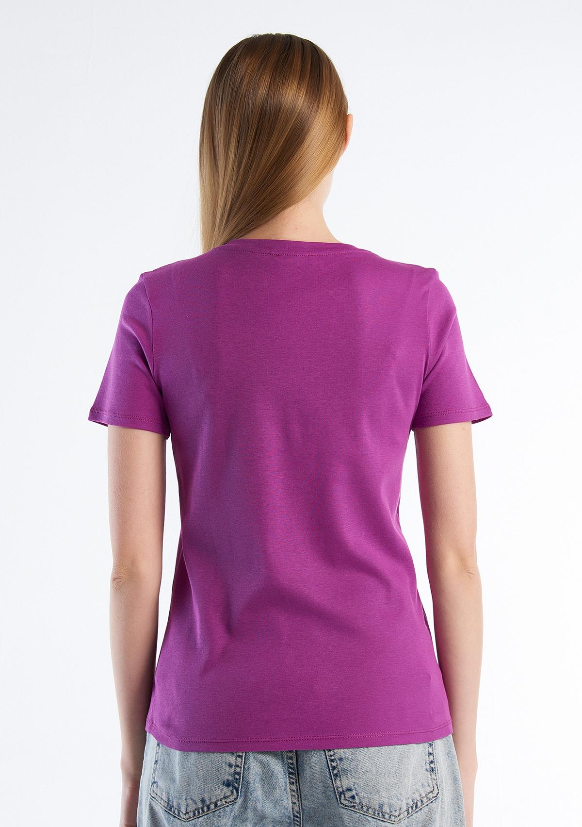 Kadın Mor %100 Pamuk V Yaka Basic T-Shirt