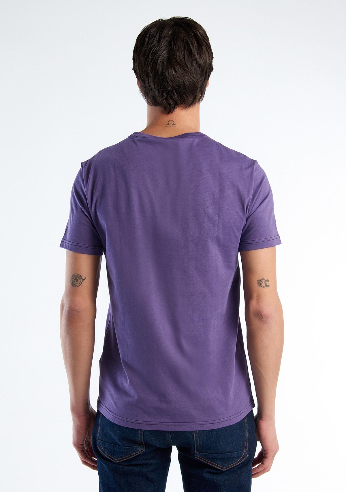 Erkek Mor Logo Baskılı Organik Pamuklu T-Shirt