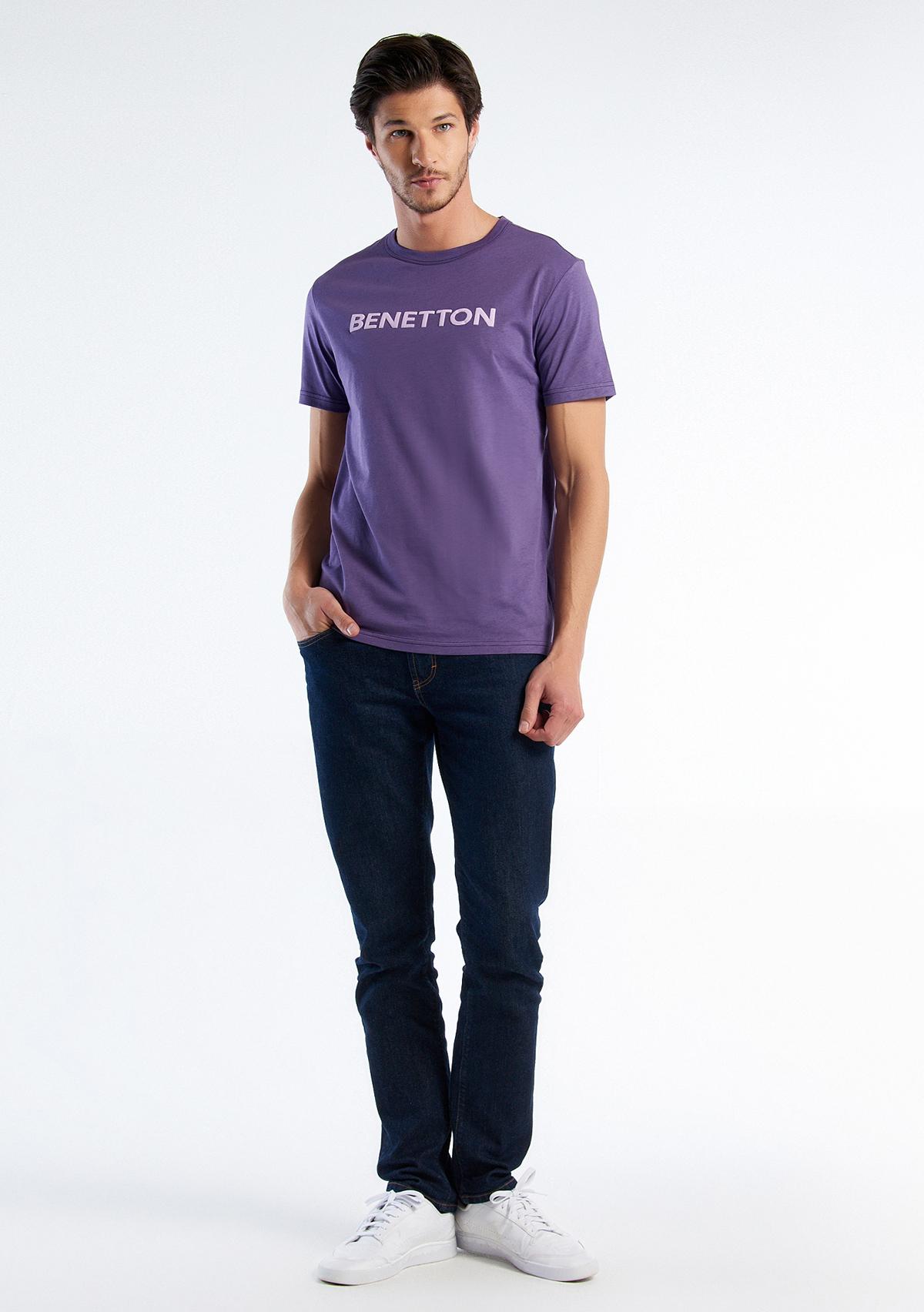 Erkek Mor Logo Baskılı Organik Pamuklu T-Shirt