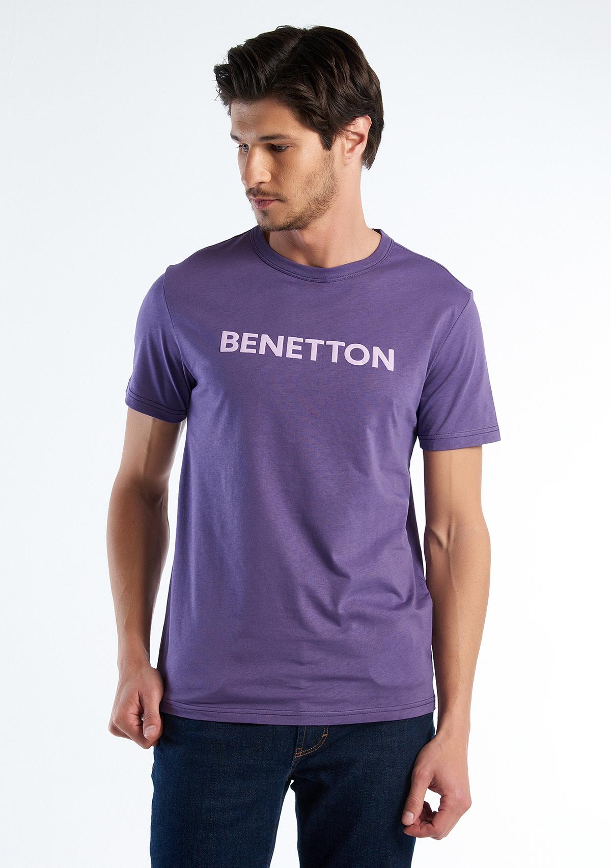 Erkek Mor Logo Baskılı Organik Pamuklu T-Shirt