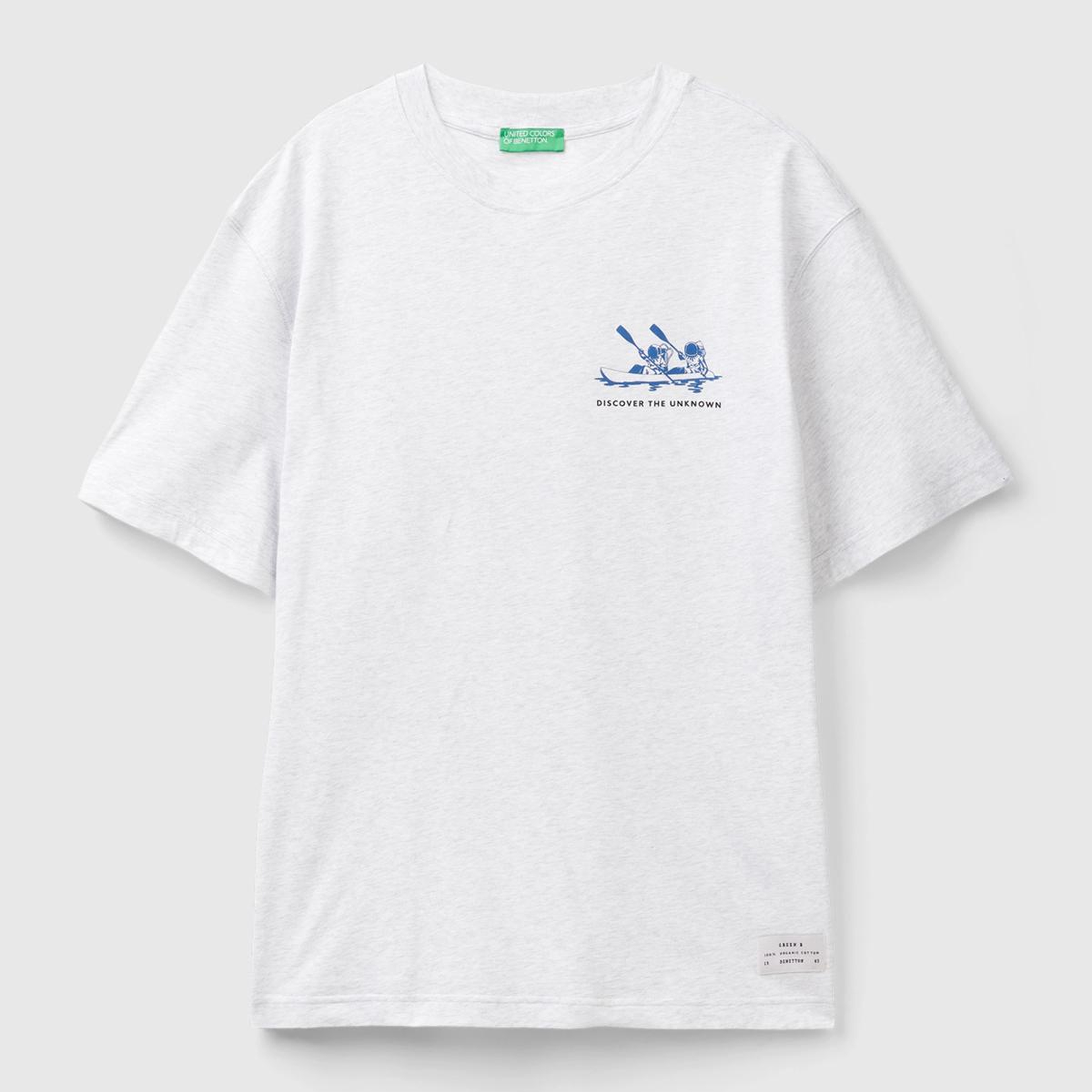 Erkek Açık Gri Melanj %100 Pamuk Önü Arkası Grafik Baskılı Bisiklet Yaka T-Shirt