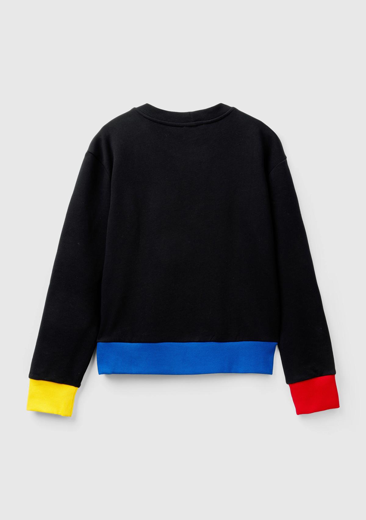 Kadın Siyah %100 Pamuk Benetton Yazılı Bisiklet Yaka Sweatshirt