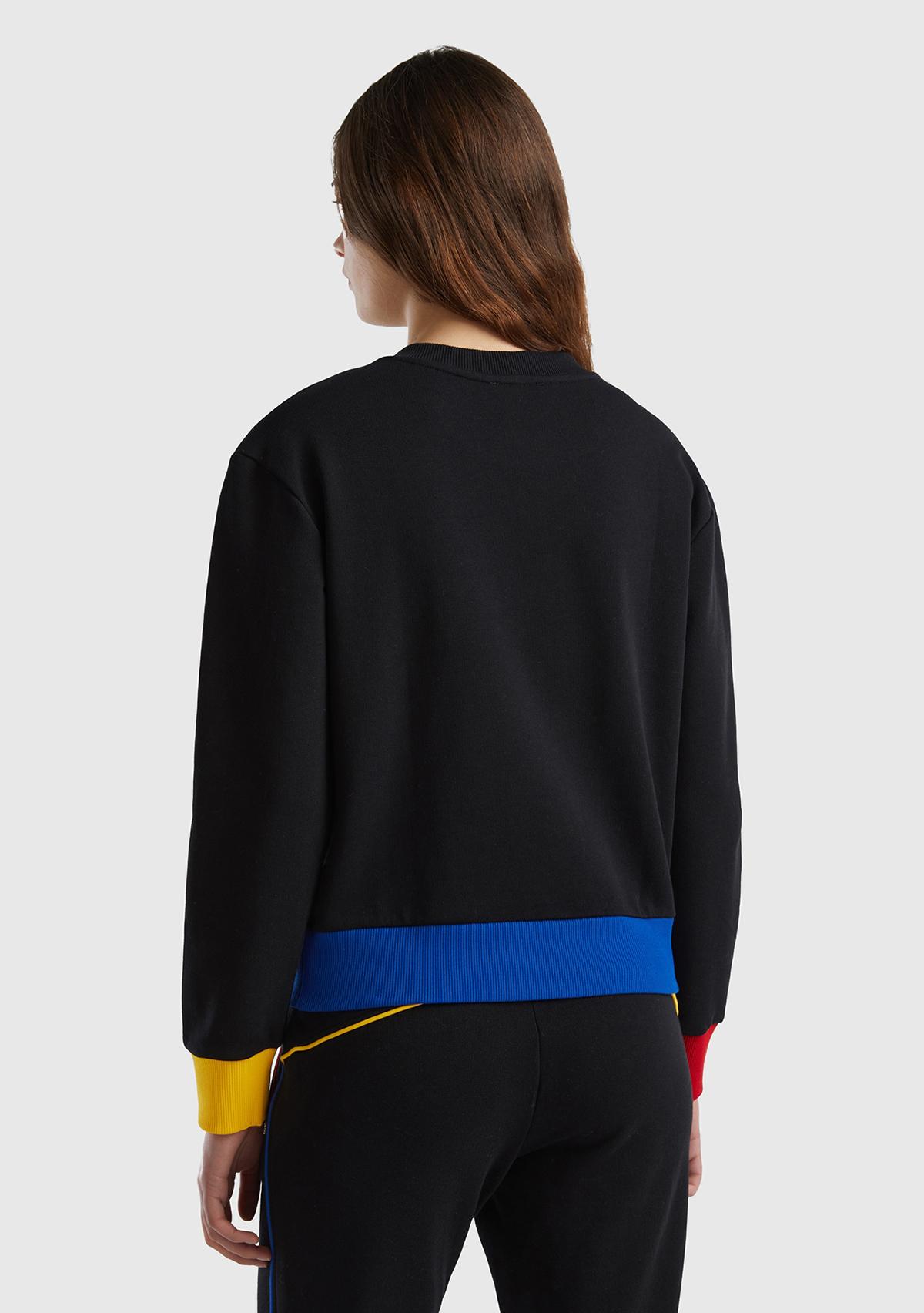 Kadın Siyah %100 Pamuk Benetton Yazılı Bisiklet Yaka Sweatshirt