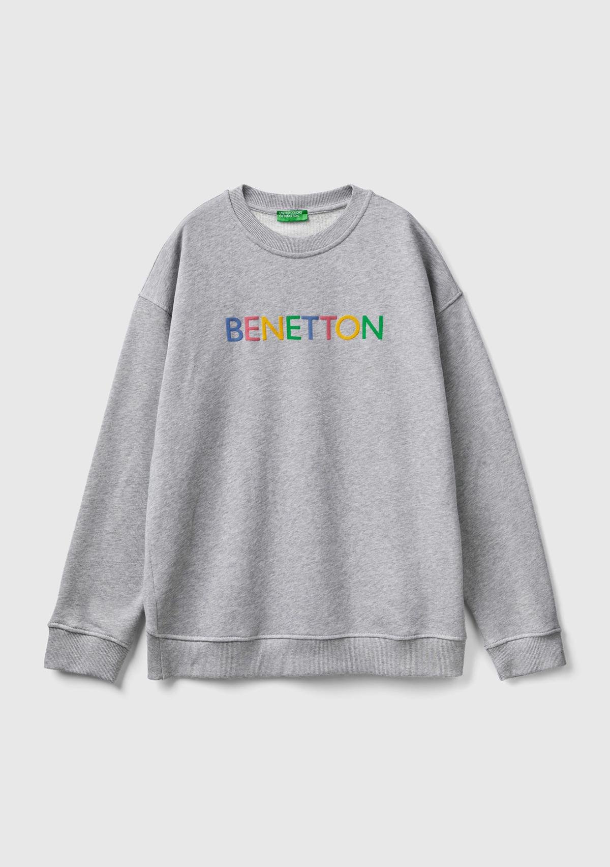 Erkek Gri Melanj Logo Baskılı Sweatshirt