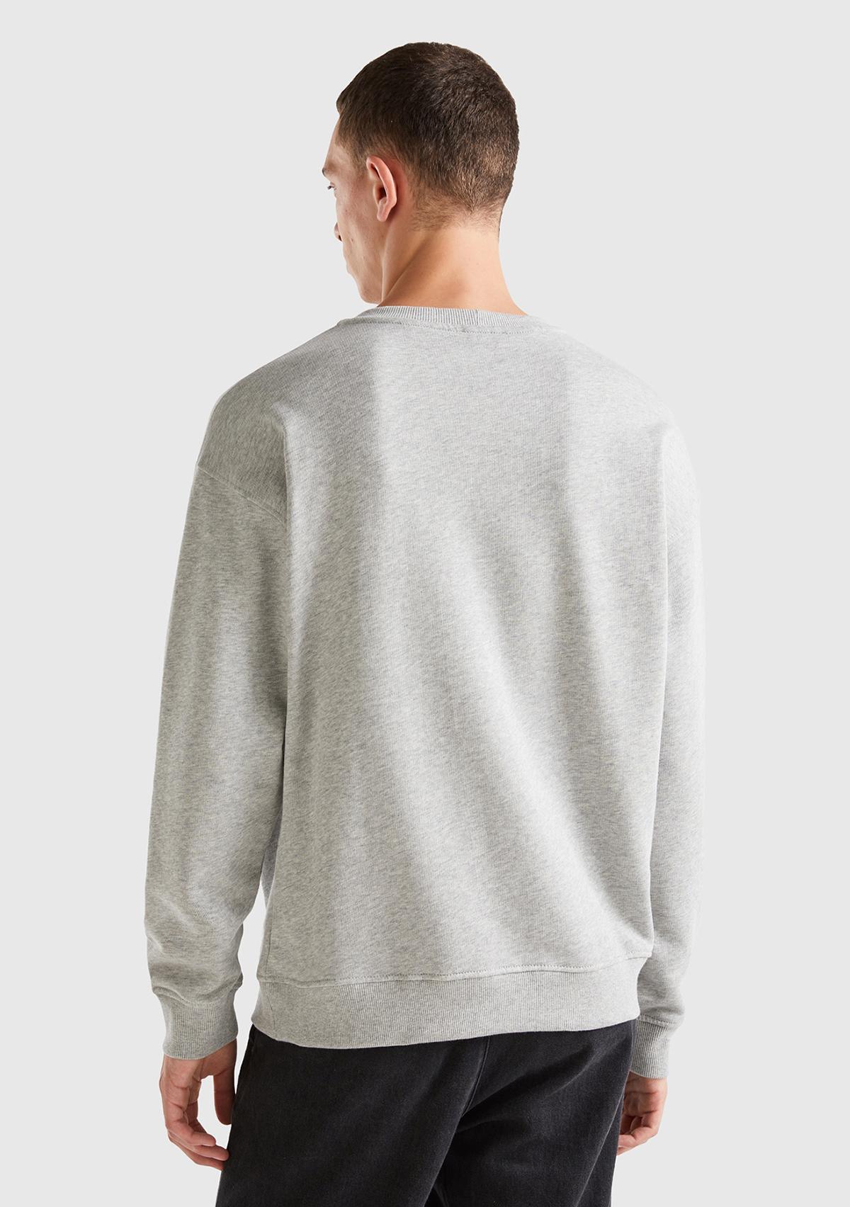 Erkek Gri Melanj Logo Baskılı Sweatshirt