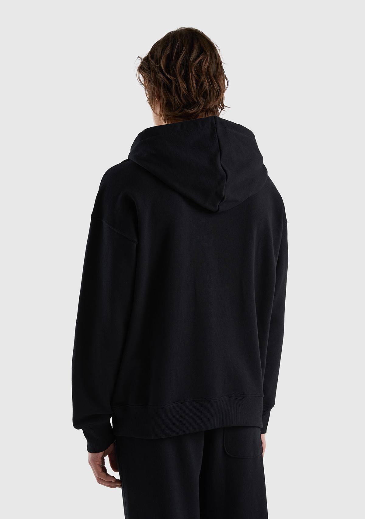 Erkek Siyah Kapüşonlu Fermuarlı Sweatshirt