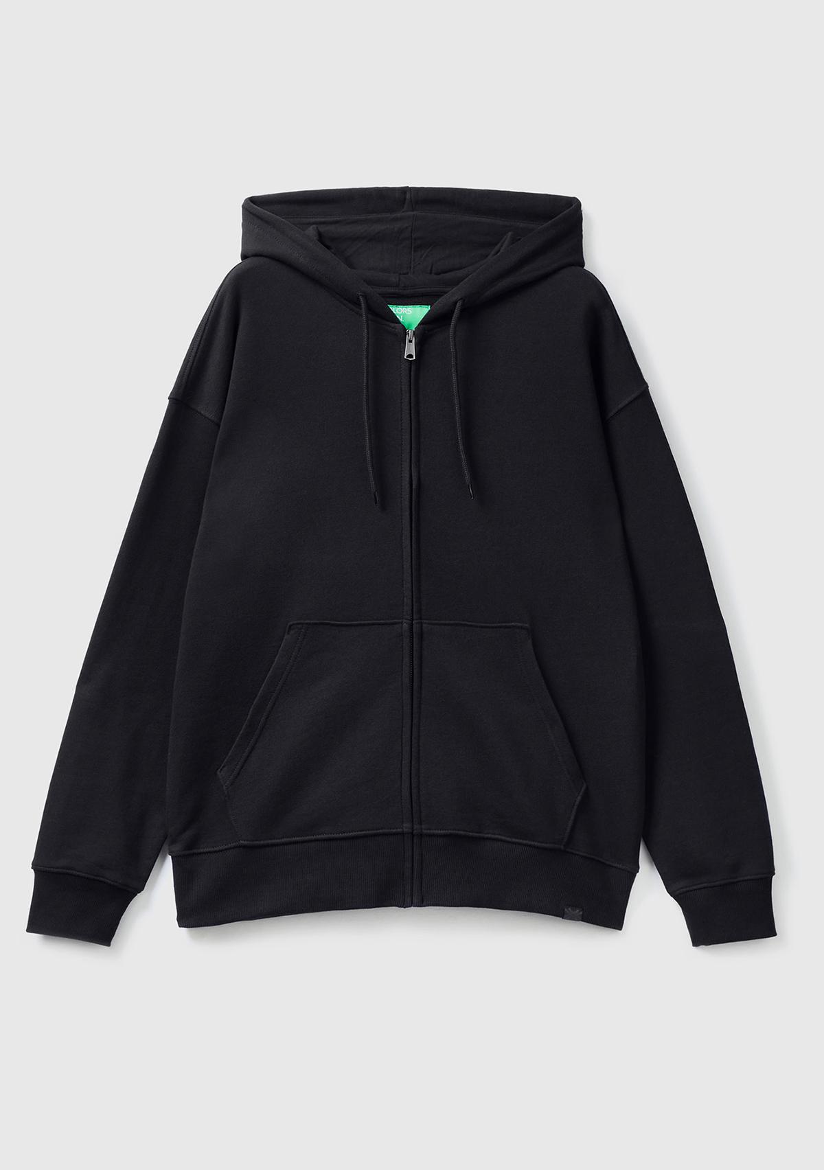 Erkek Siyah Kapüşonlu Fermuarlı Sweatshirt