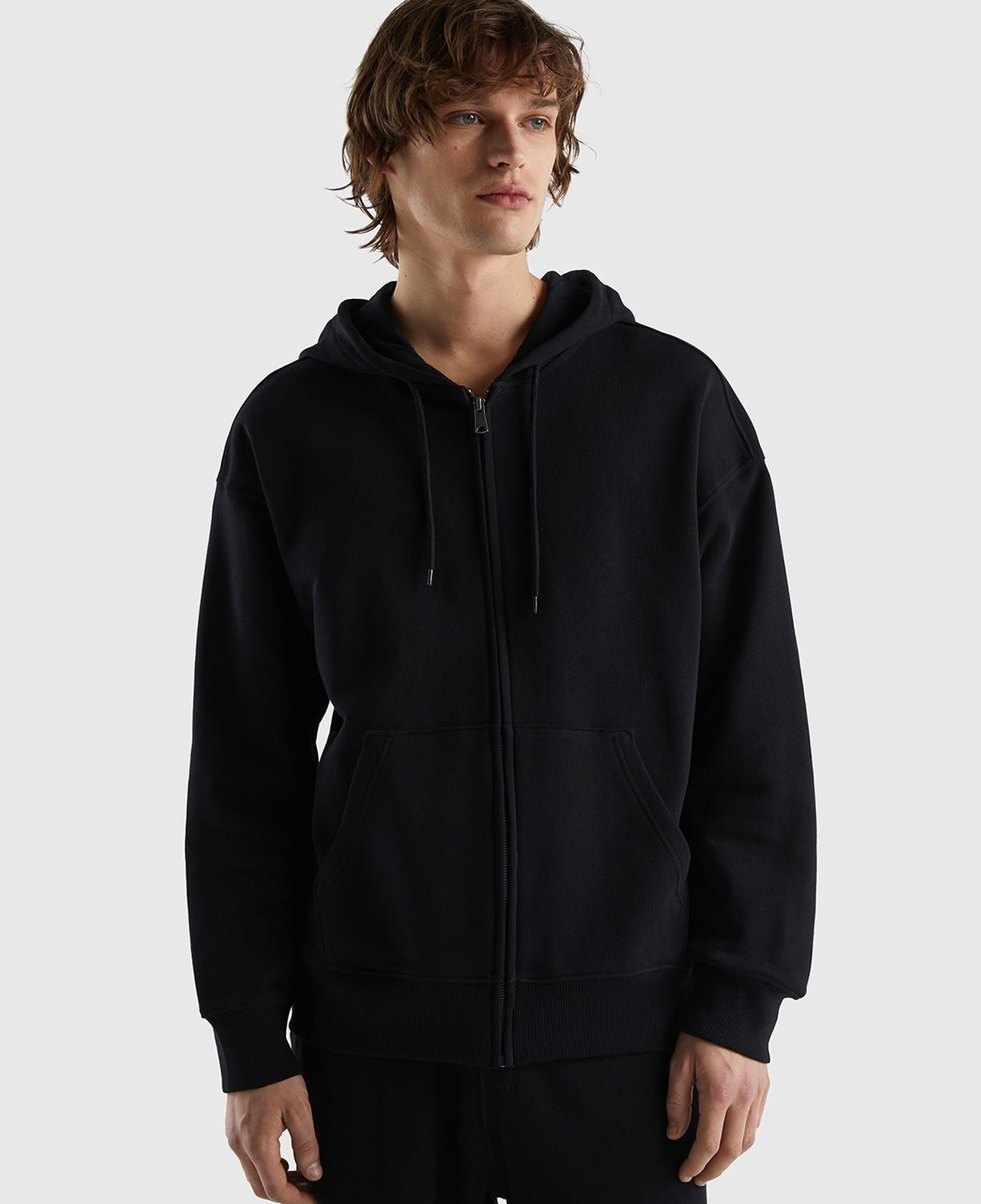 Erkek Siyah Kapüşonlu Fermuarlı Sweatshirt