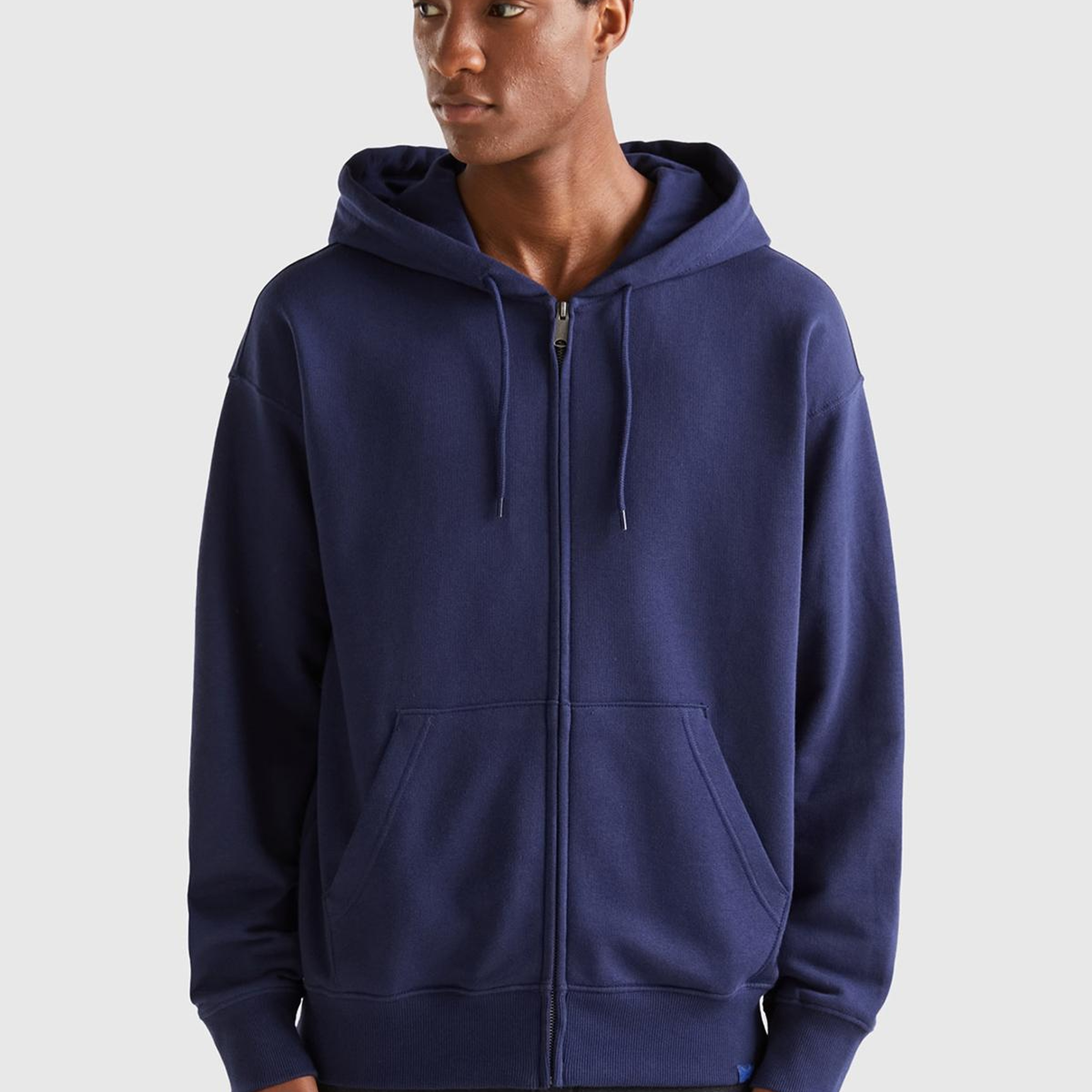 Erkek Koyu Lacivert Kapüşonlu Fermuarlı Sweatshirt