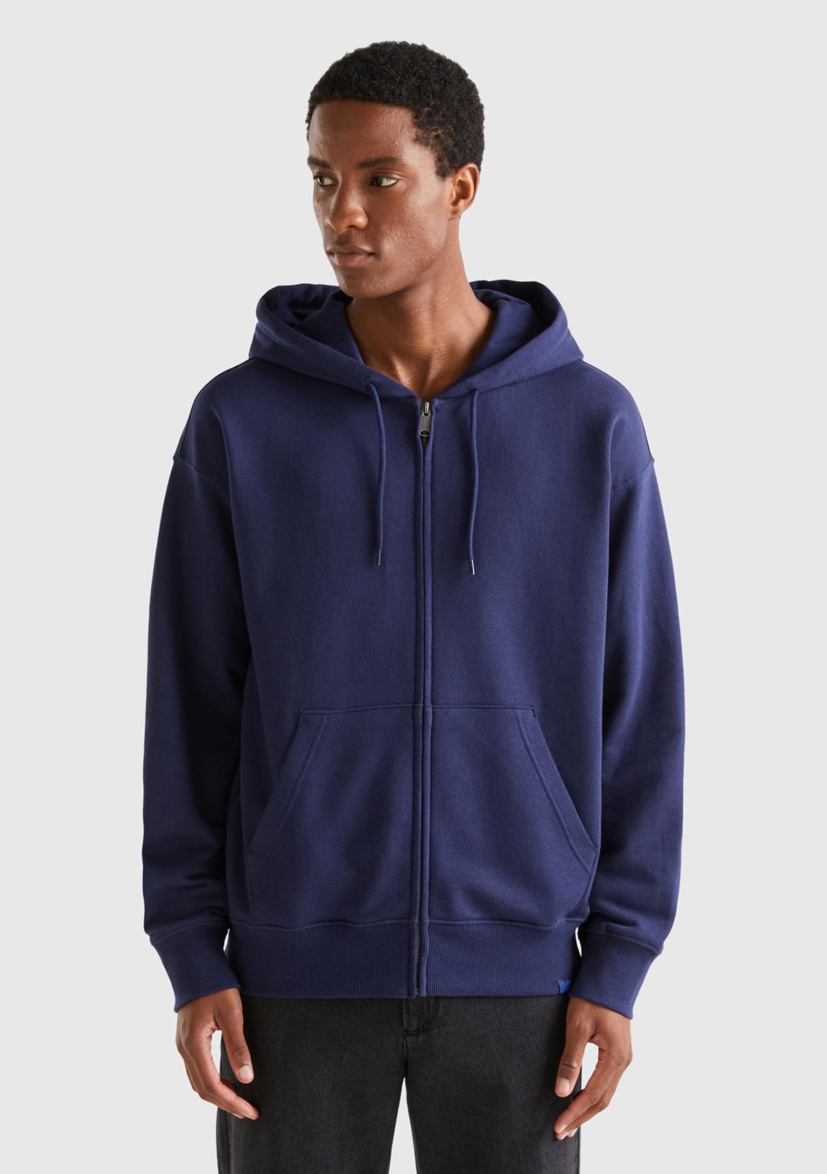 Erkek Koyu Lacivert Kapüşonlu Fermuarlı Sweatshirt