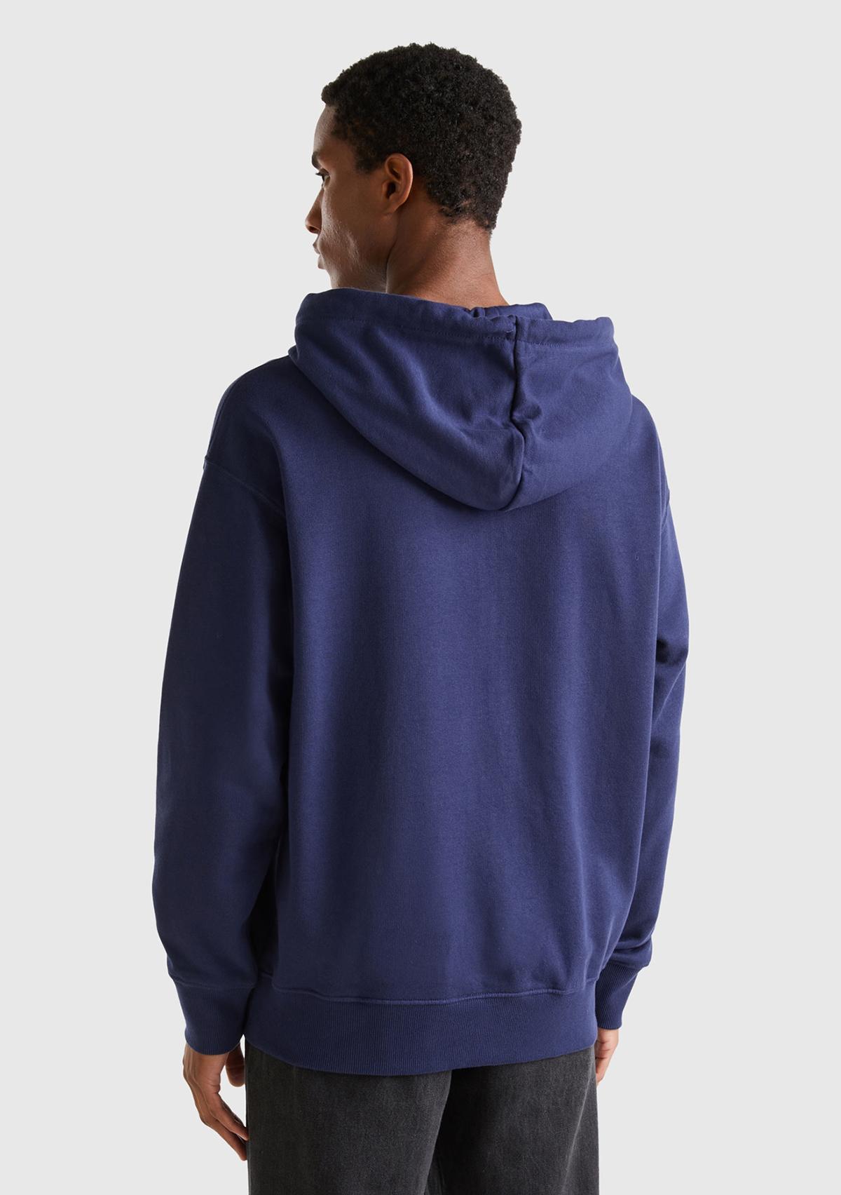 Erkek Koyu Lacivert Kapüşonlu Fermuarlı Sweatshirt