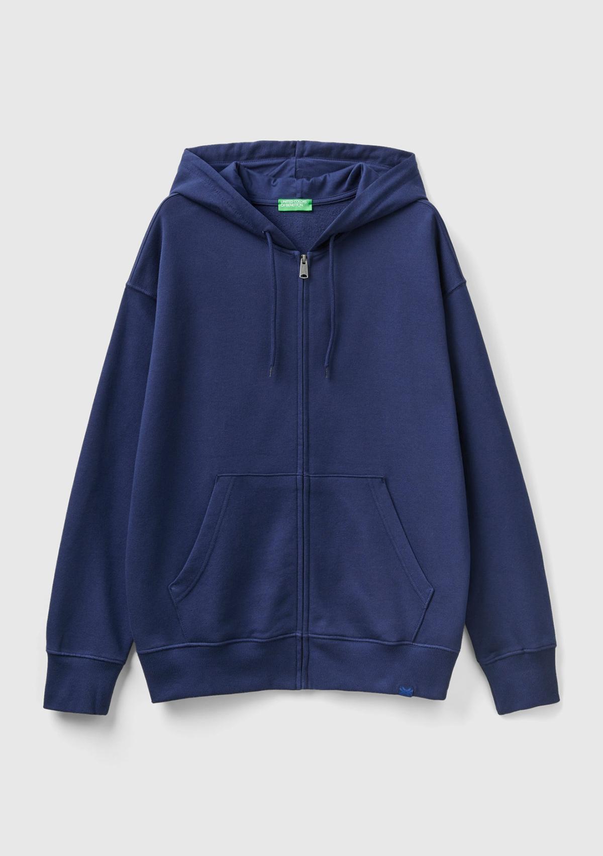 Erkek Koyu Lacivert Kapüşonlu Fermuarlı Sweatshirt