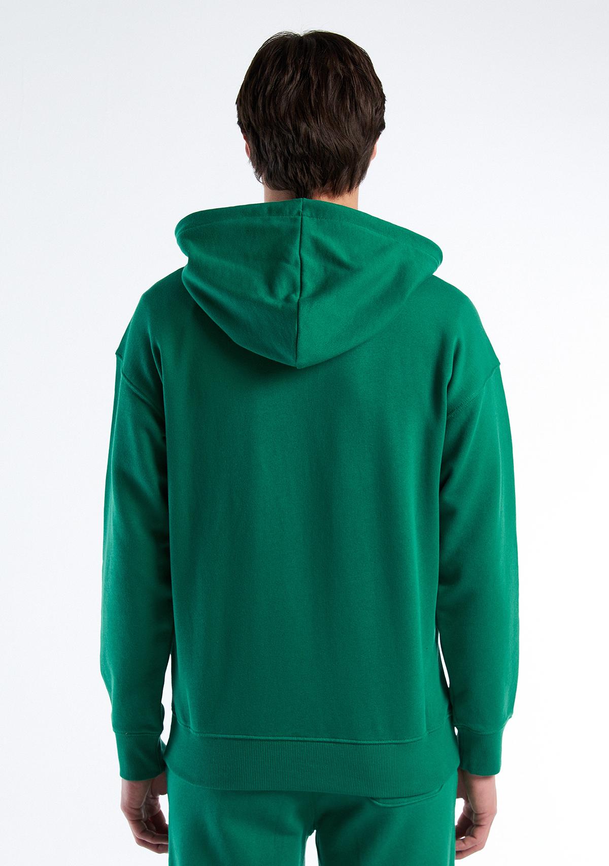 Erkek Koyu Yeşil Kapüşonlu Fermuarlı Sweatshirt